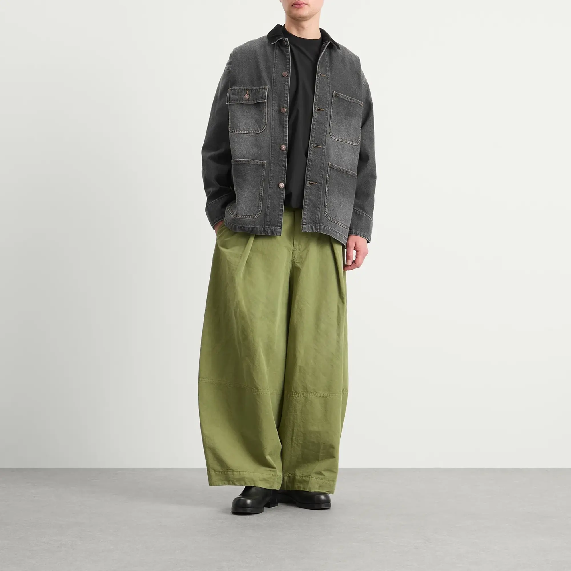 BEAMS Men's Denim Loose Coverall Jacket Black