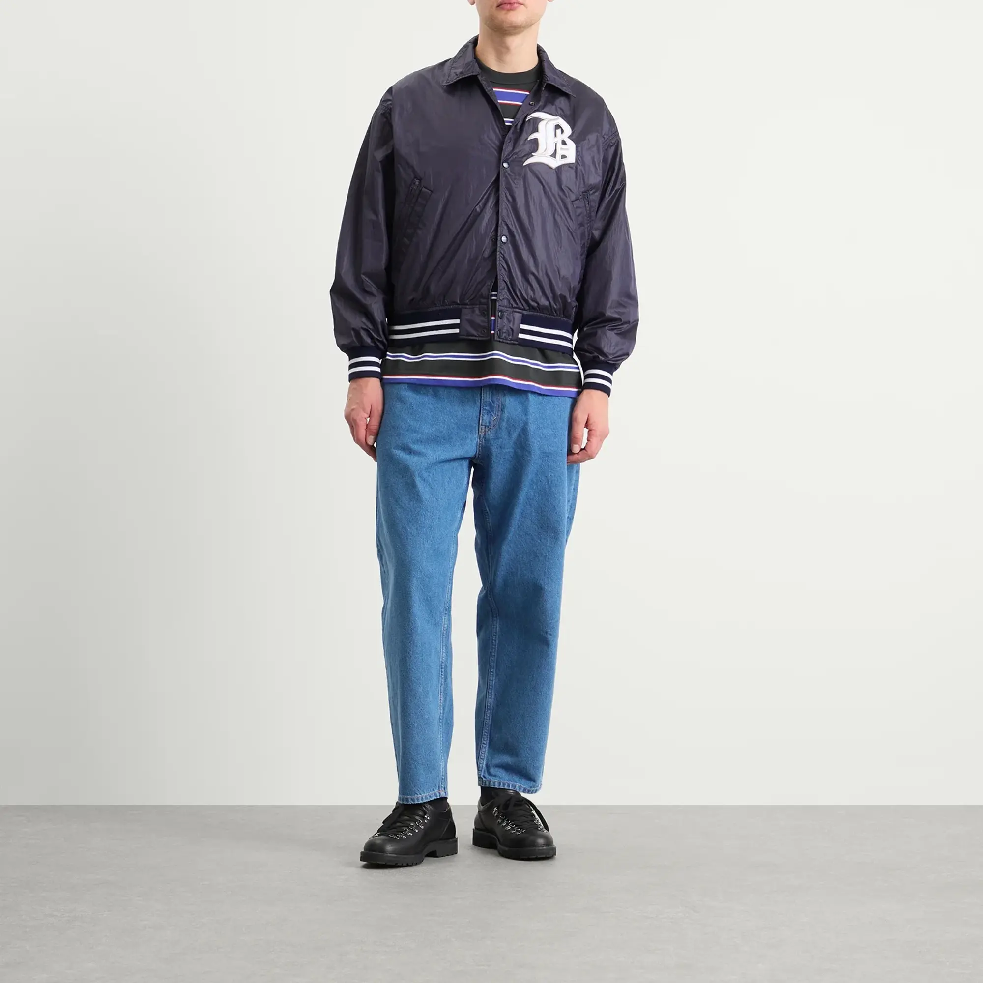 BEAMS Men's B Satin Varsity Jacket Navy