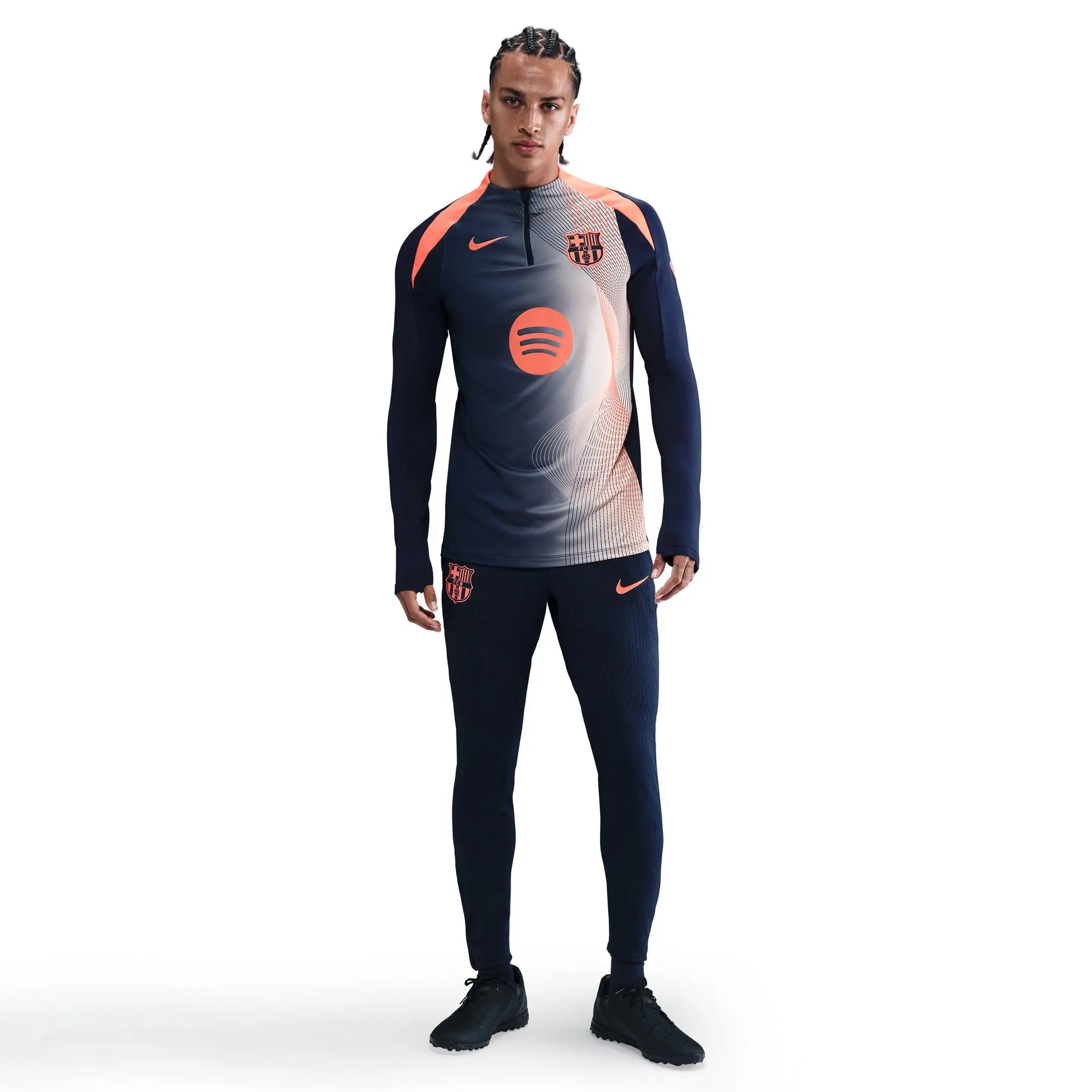 Nike Barcelona Dri-Fit 1/4 Zip L/S Strike Drill Top - Navy/Bright Mango - 2025-2026