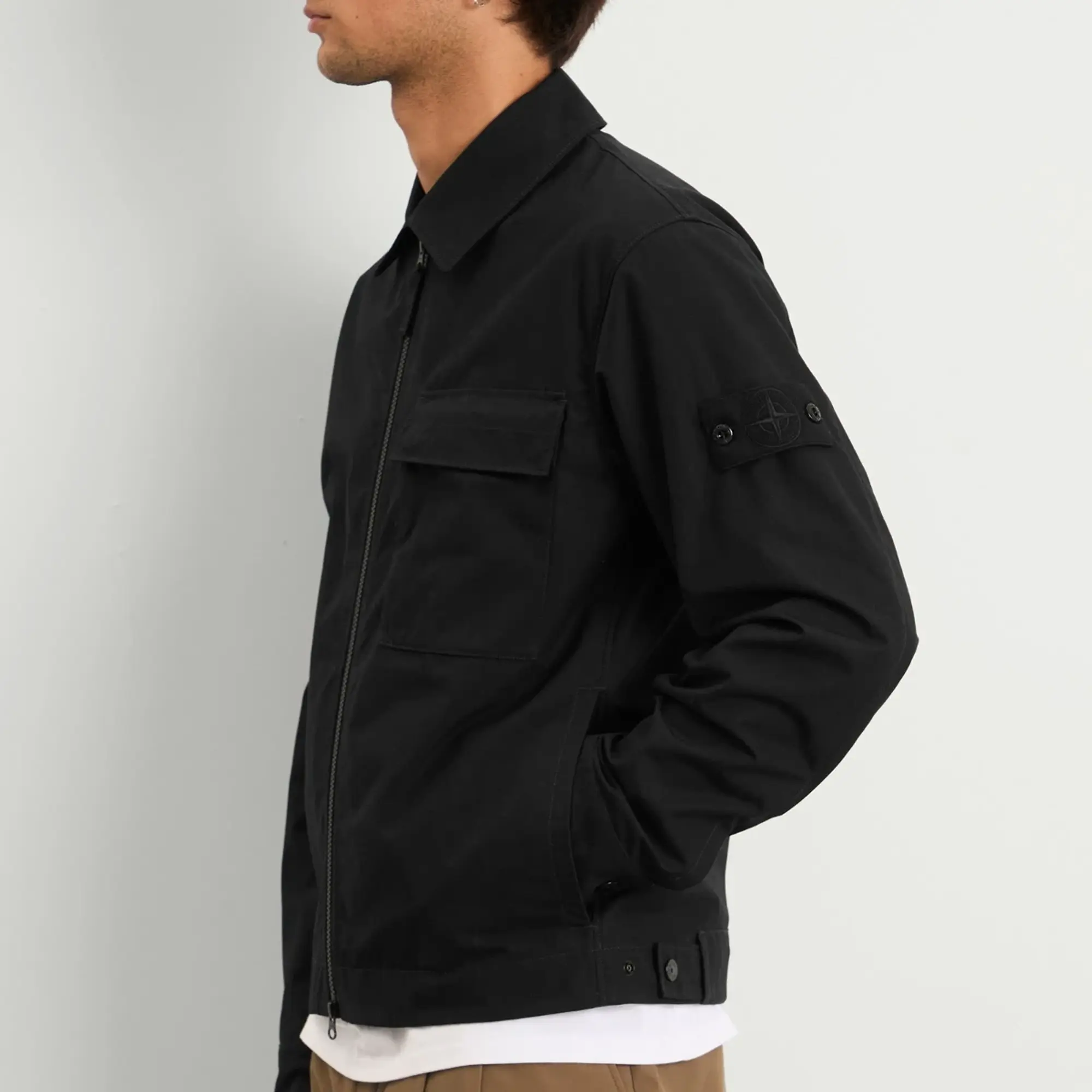 Stone Island Men's Ghost Weatherproof Cotton Canvas Shirt Jacket Black