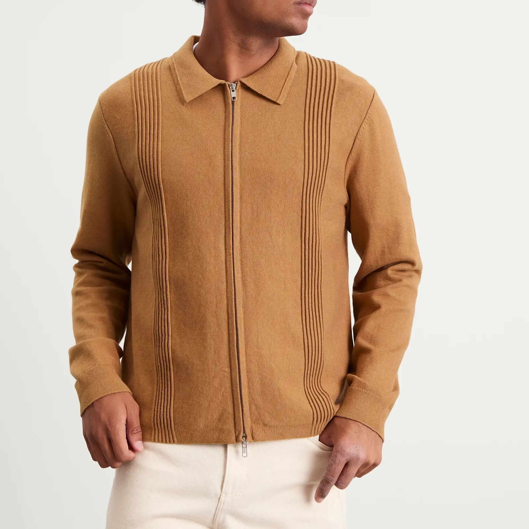 Wax London Men's Lennox Milano Zip Polo Camel