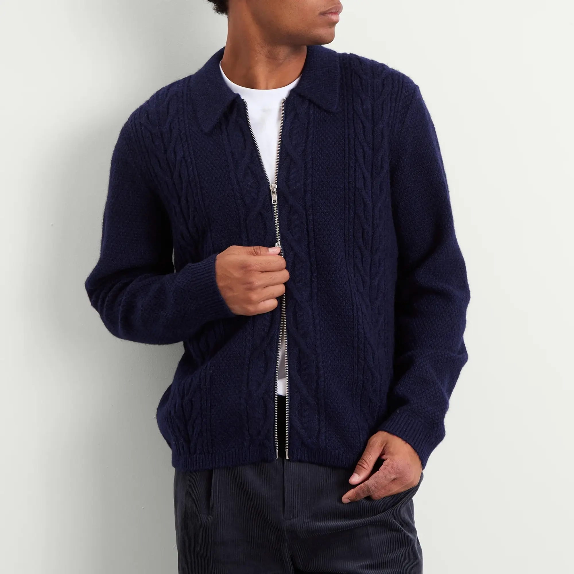 Wax London Men's Friar Zip Knit Jacket Navy
