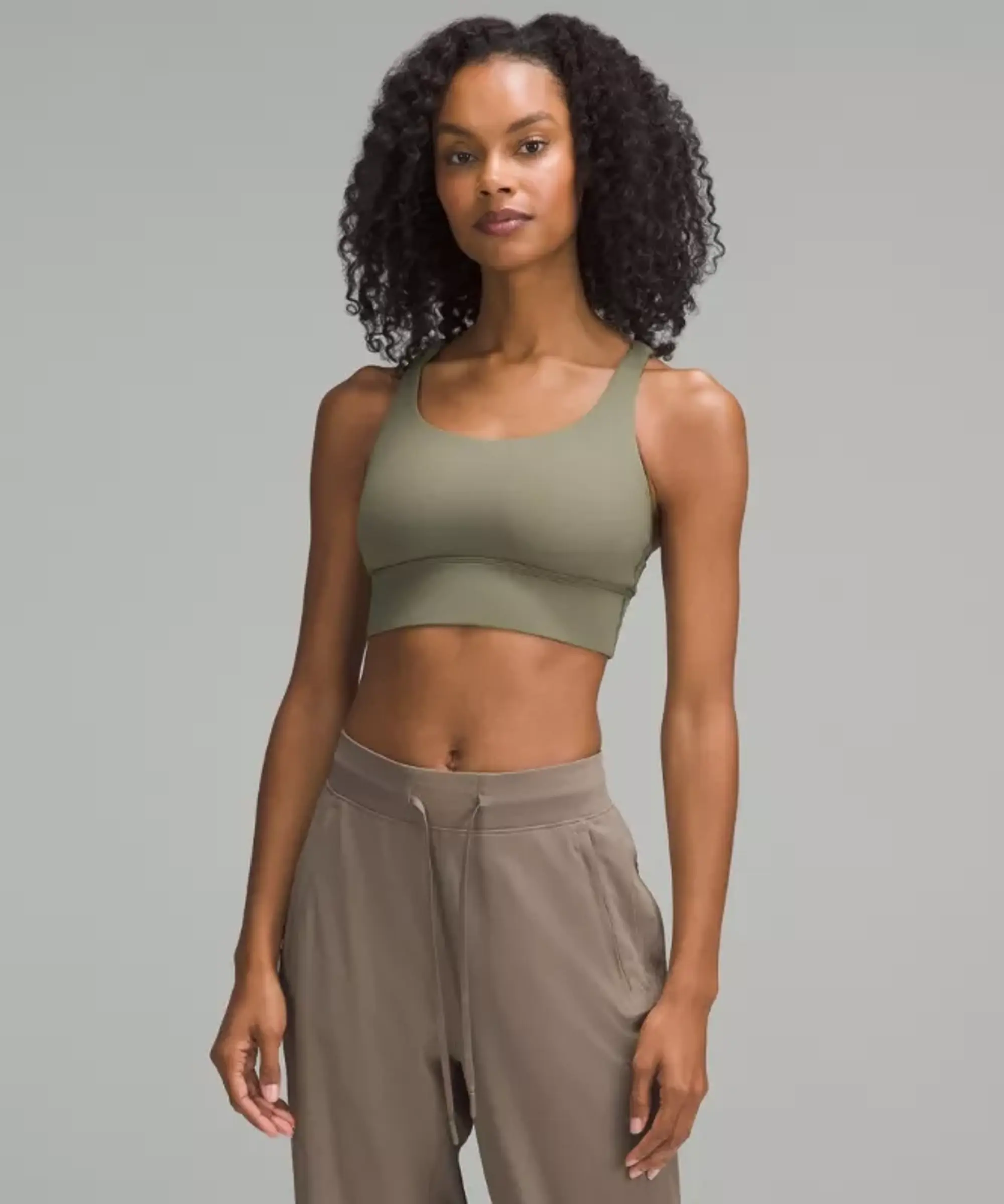 lululemon – Women's Energy Longline Sports Bra Medium Support, B-D Cups – Color Green – Size 12