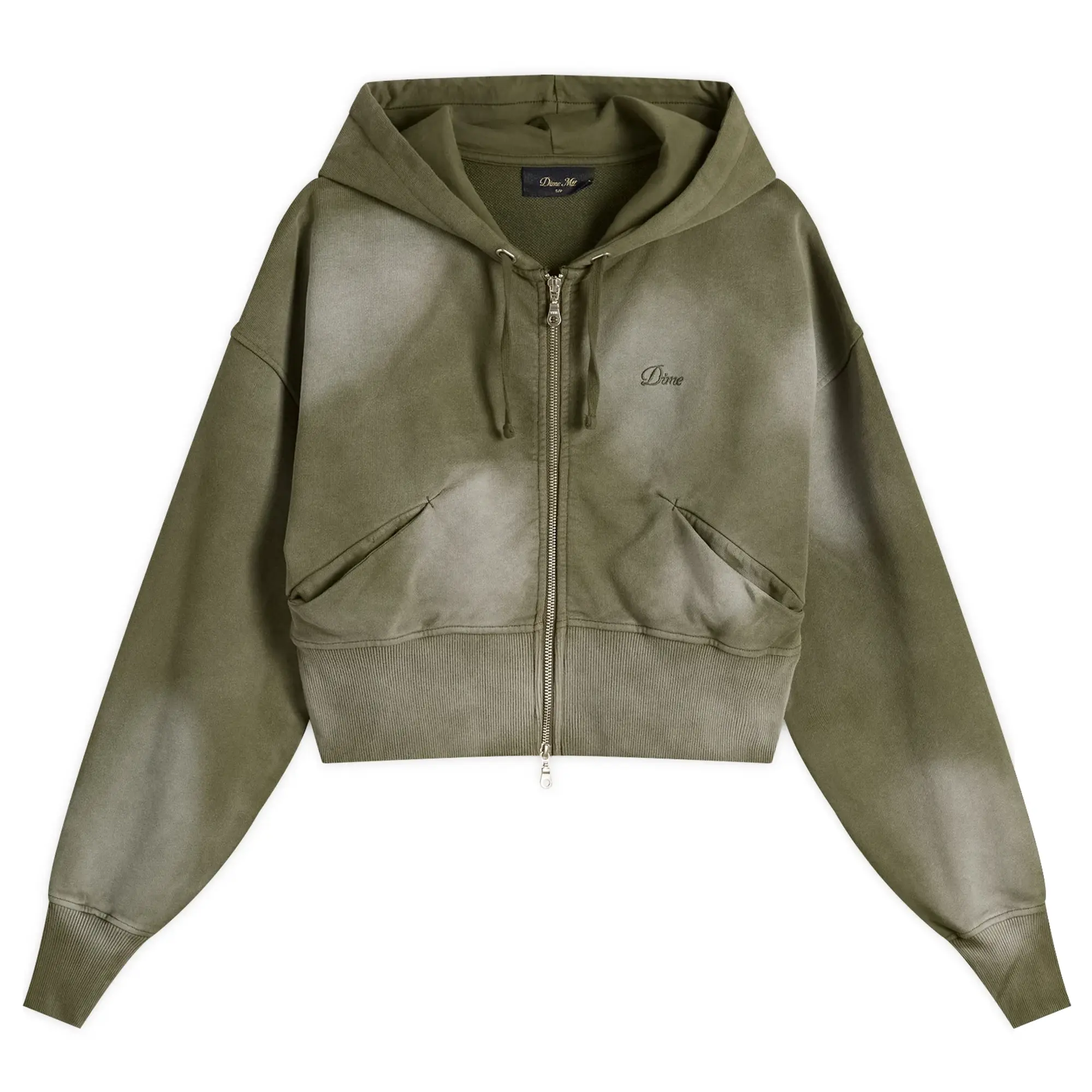 Dime Women's Cropped Zip Hoodie Green Washed