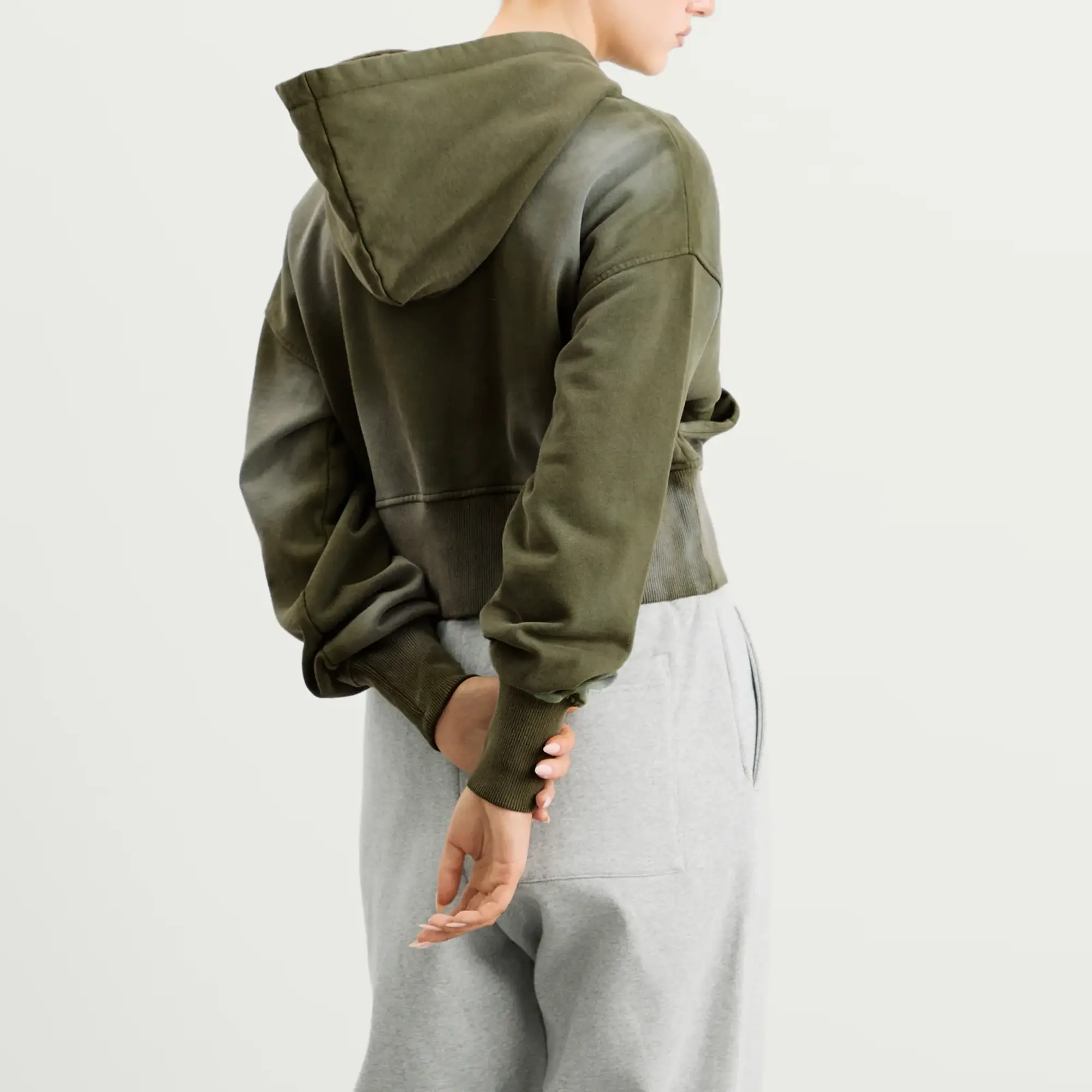Dime Women's Cropped Zip Hoodie Green Washed