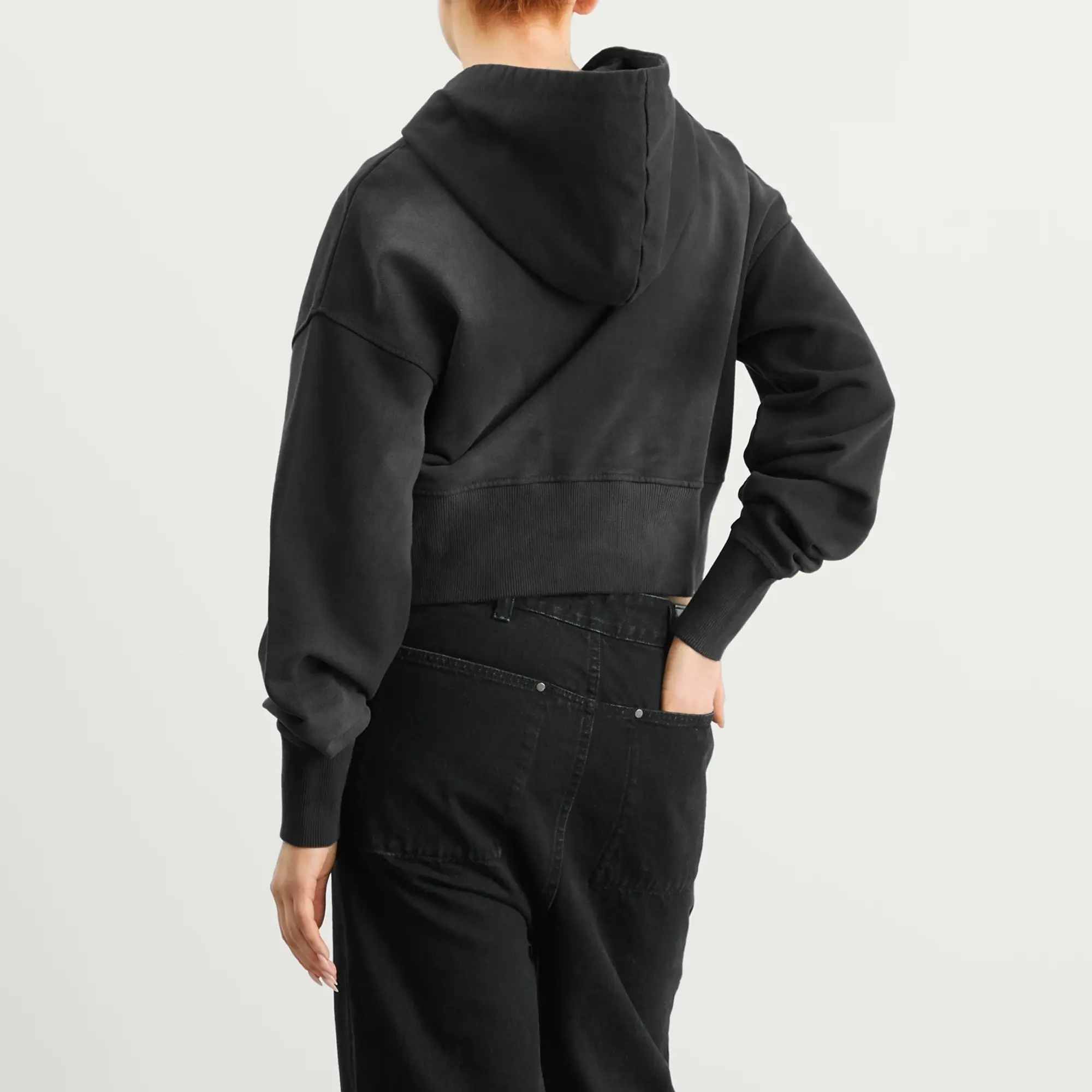 Dime Women's Cropped Zip Hoodie Black Washed