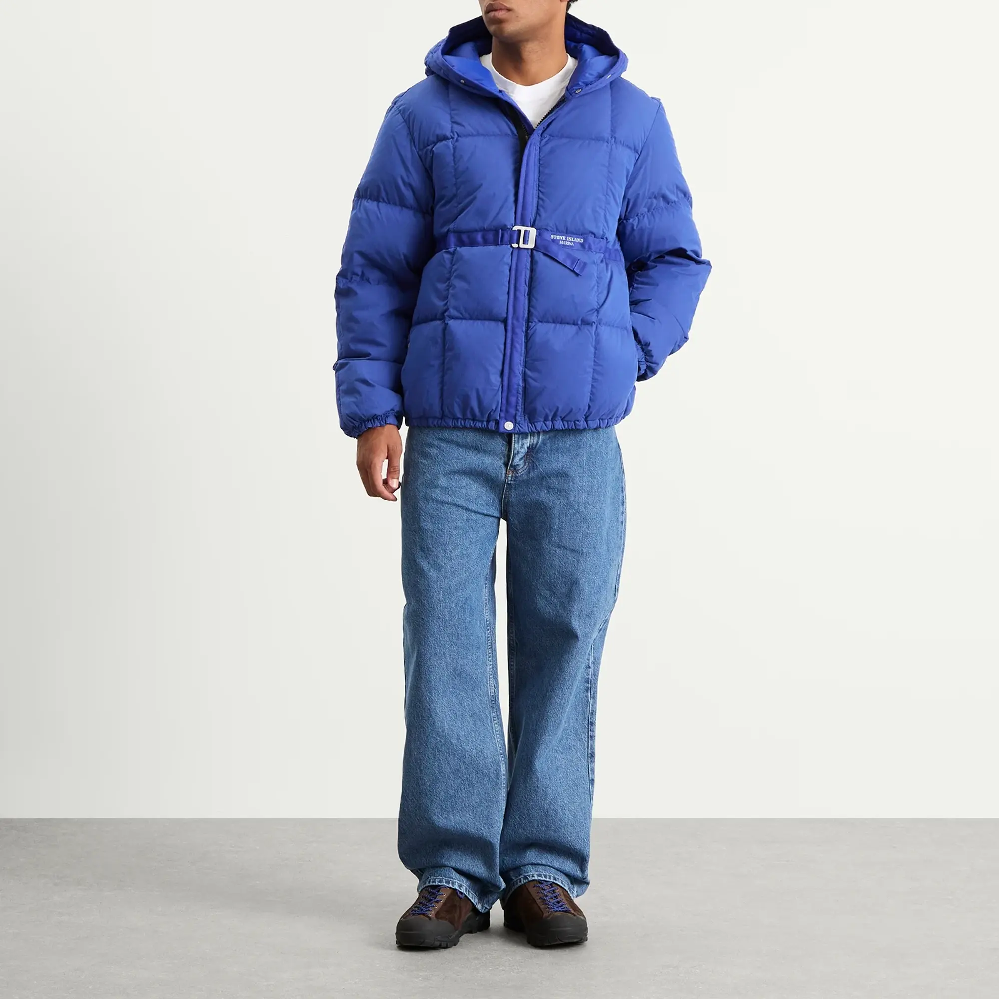Stone Island Men's Marina Cotton Nylon Tela Down Jacket Bright Blue