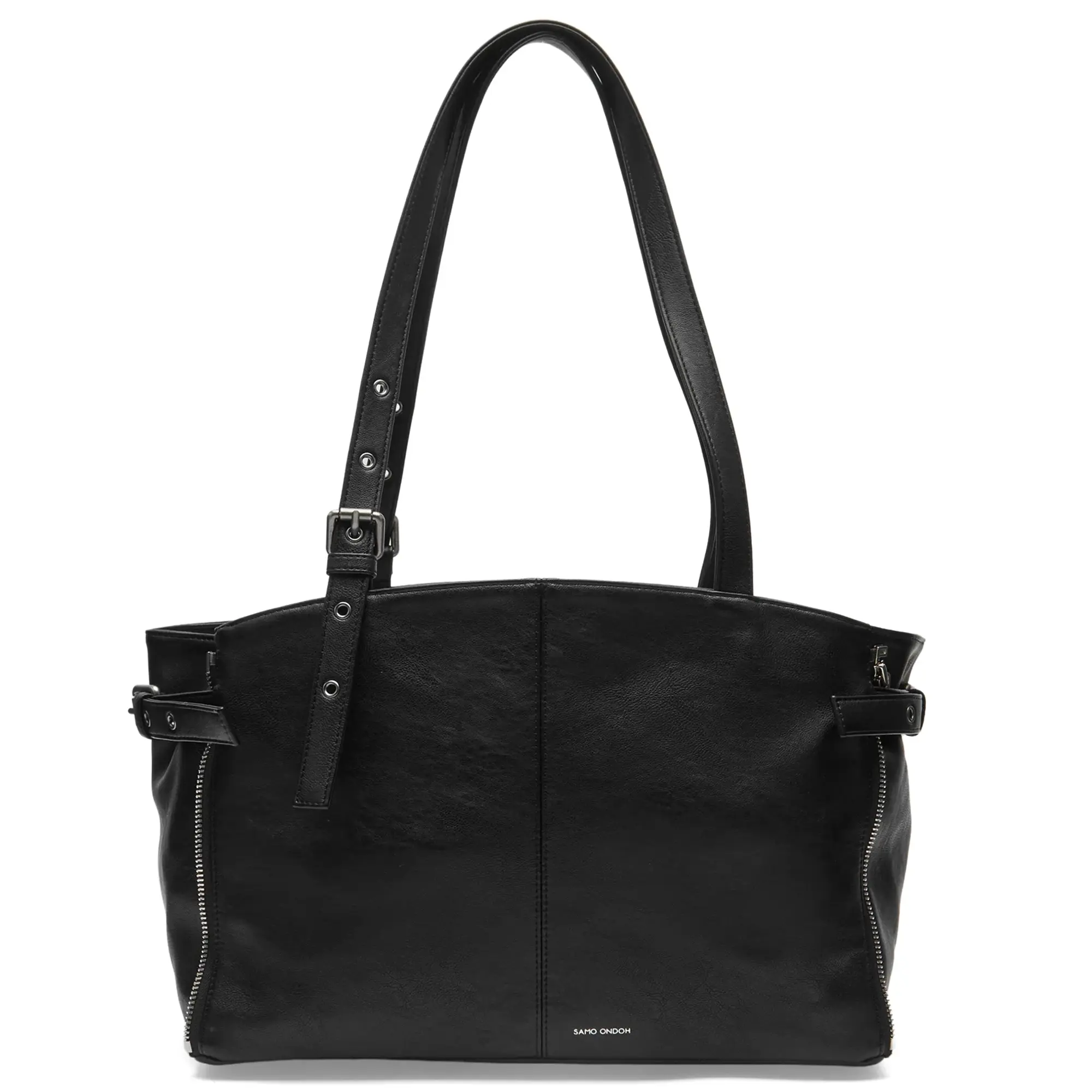 SAMO ONDOH Women's Zipper Shopper Shoulder Bag Nappa Matte Black