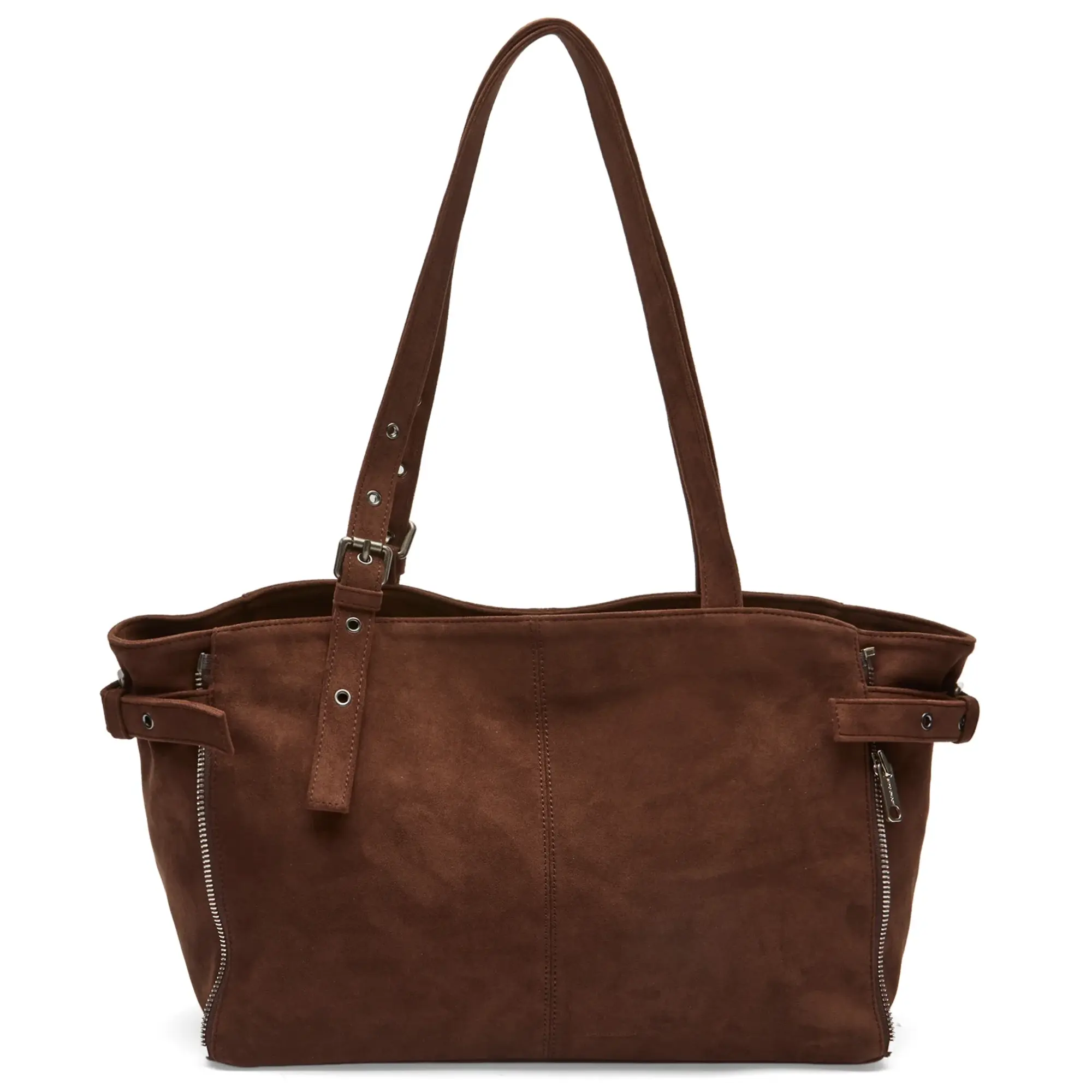 SAMO ONDOH Women's Zipper Shopper Shoulder Bag Suede Brown