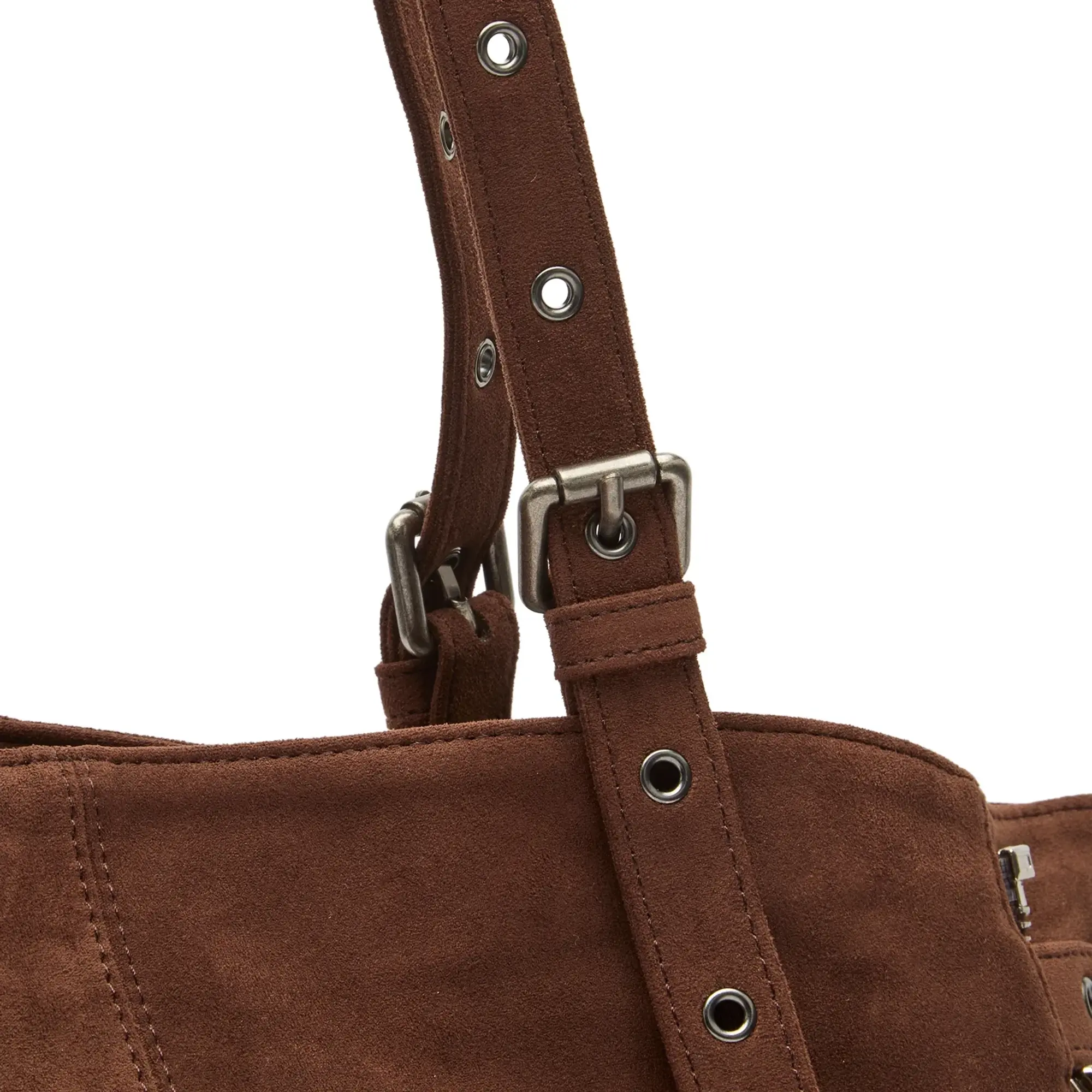 SAMO ONDOH Women's Zipper Shopper Shoulder Bag Suede Brown