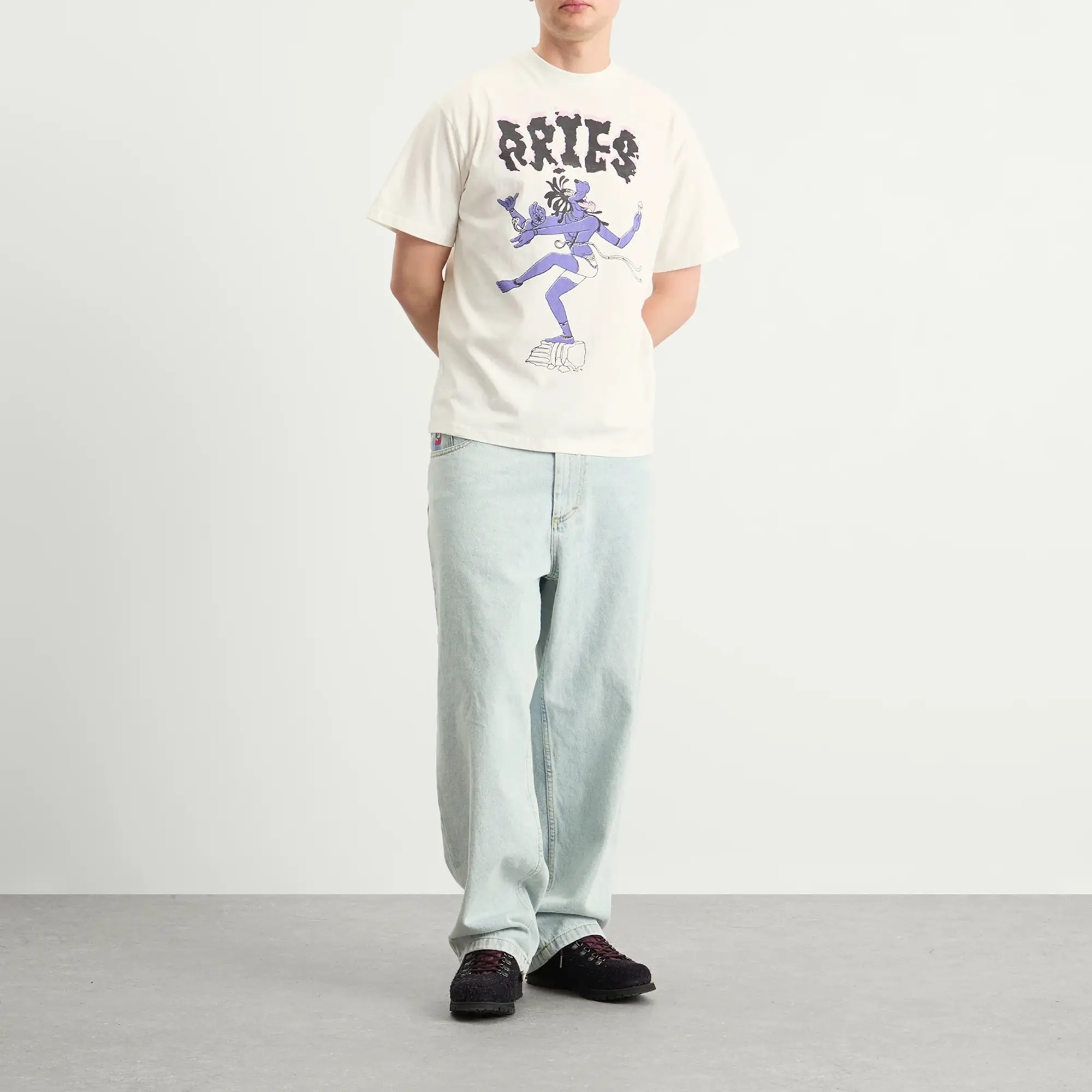 Aries Men's Faded The Destroyer T-Shirt Off White