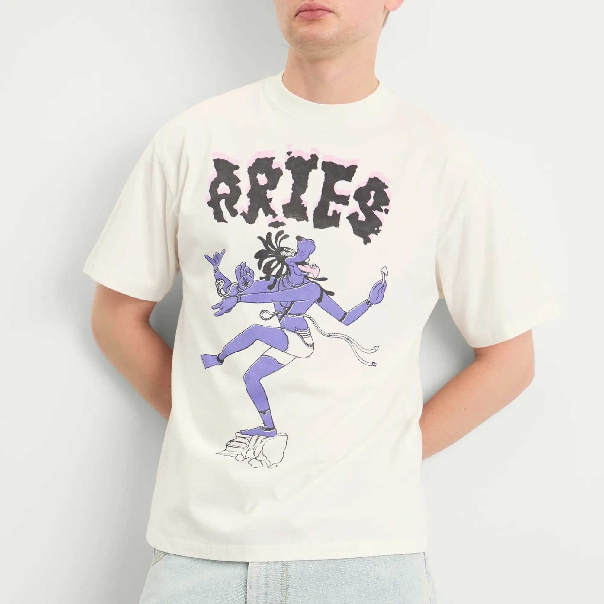Aries Men's Faded The Destroyer T-Shirt Off White