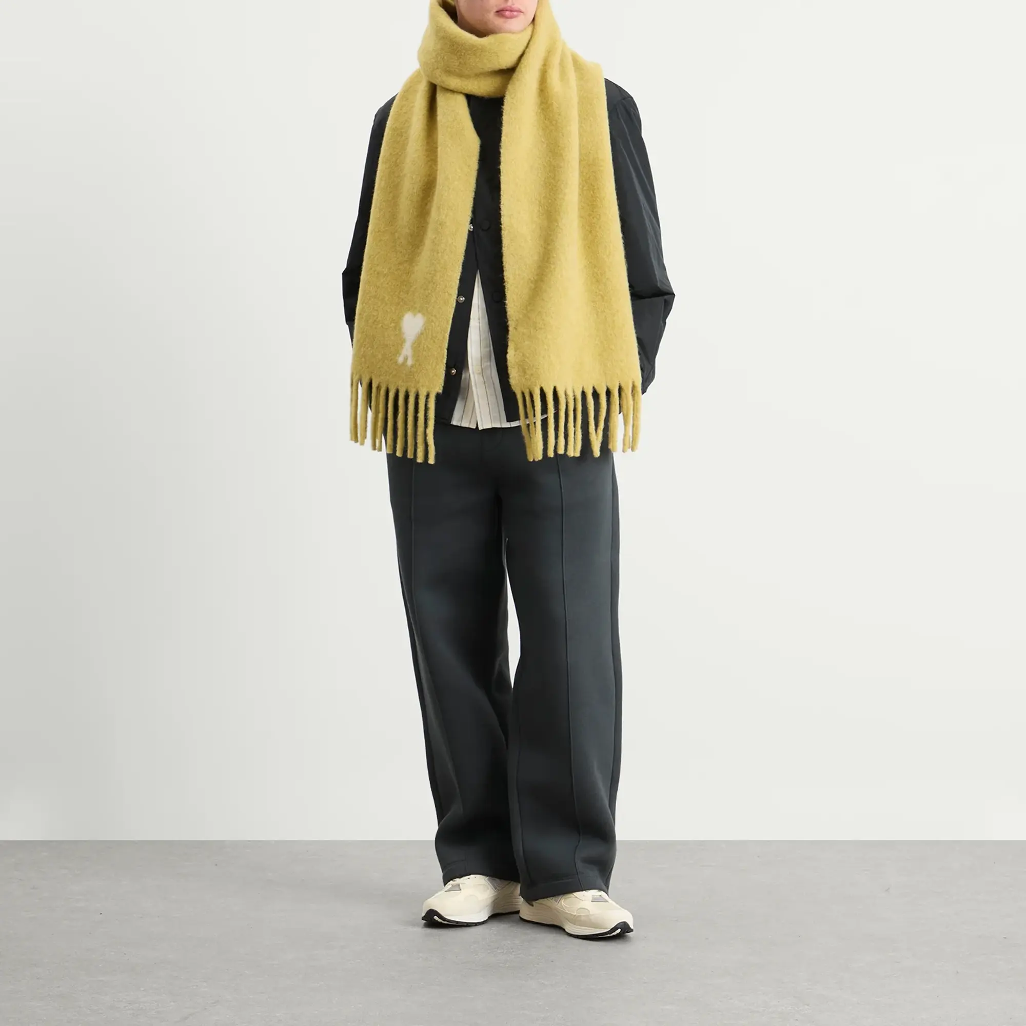 AMI Paris Men's Hairy Alpaca Wool Scarf Anis