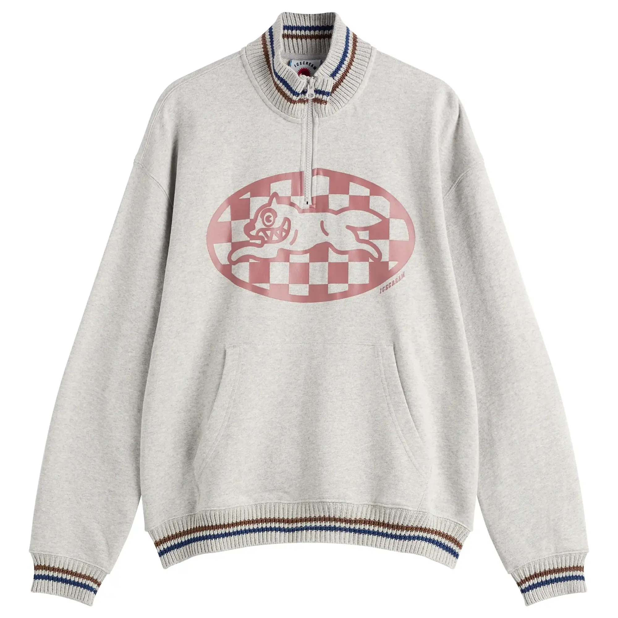 ICECREAM Men's Checker Running Dog Quarter Zip Sweatshirt Heather Grey