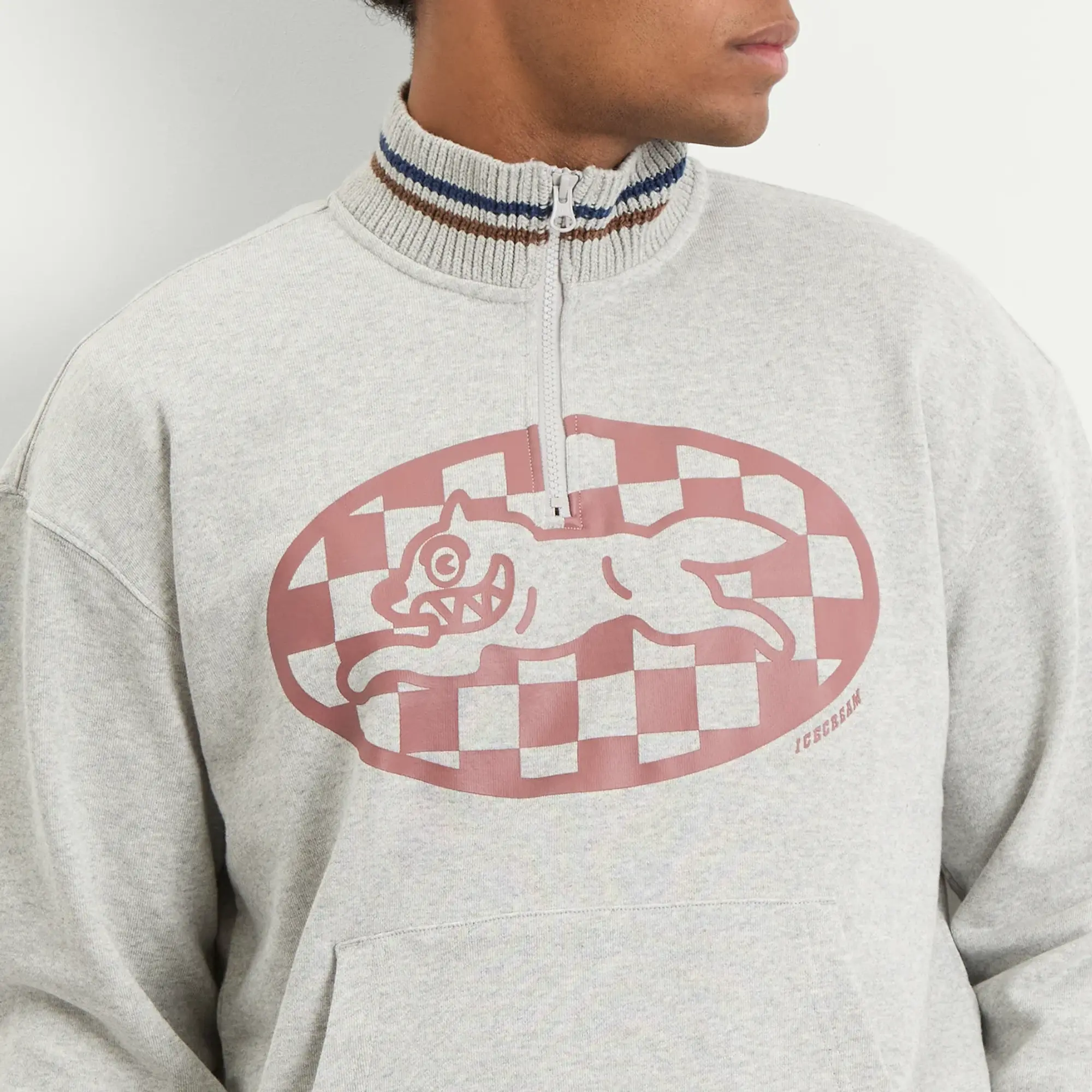 ICECREAM Men's Checker Running Dog Quarter Zip Sweatshirt Heather Grey