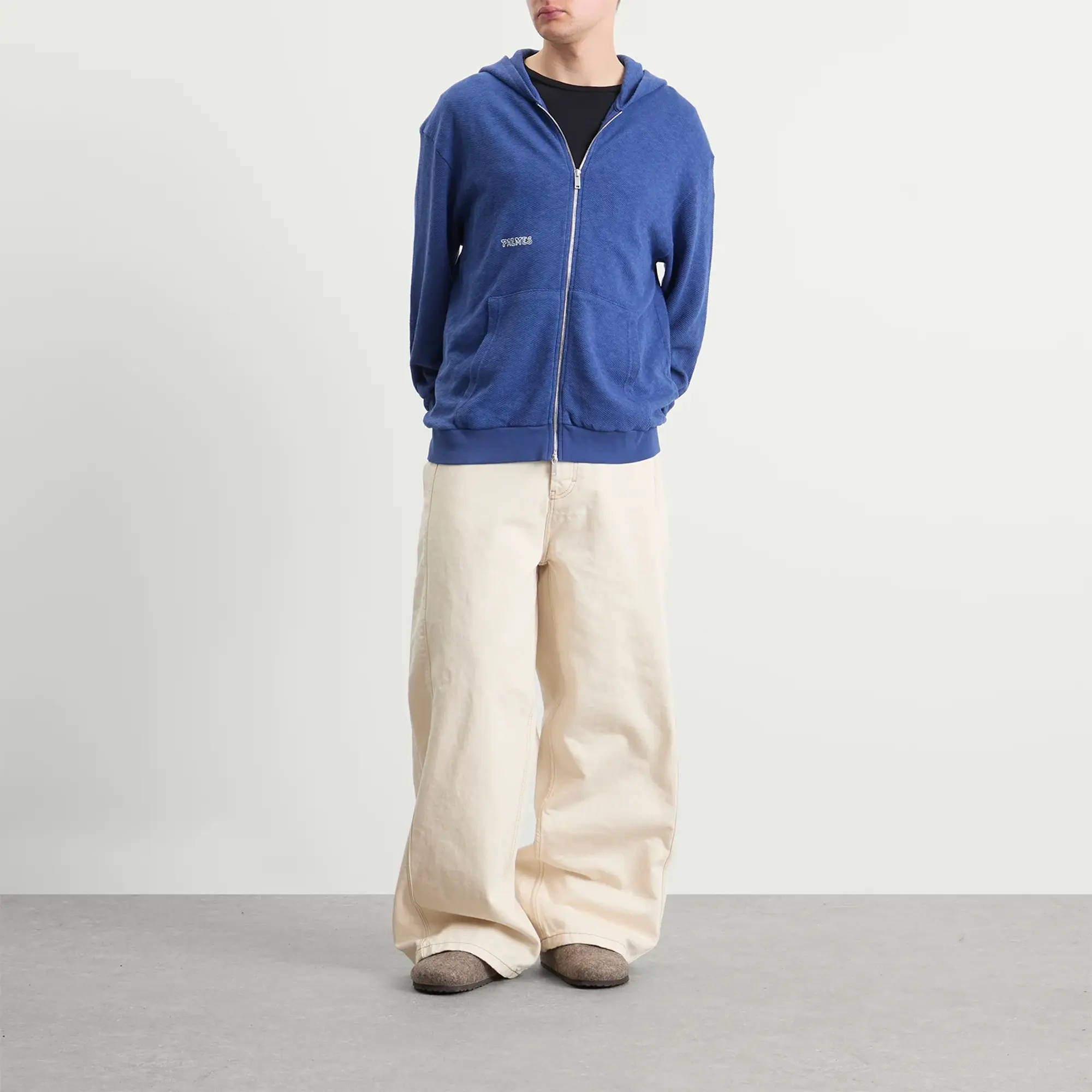 Palmes Men's Waffle Zip Hooded Sweatshirt Blue