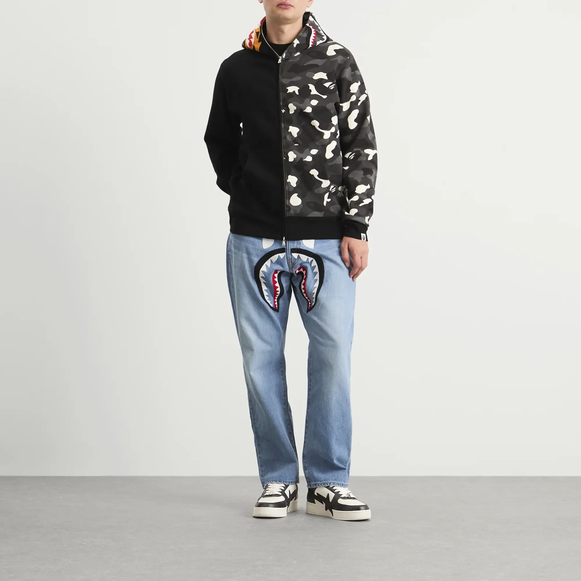 A Bathing Ape Men's City Camo Tiger Shark Zip Hoodie Black