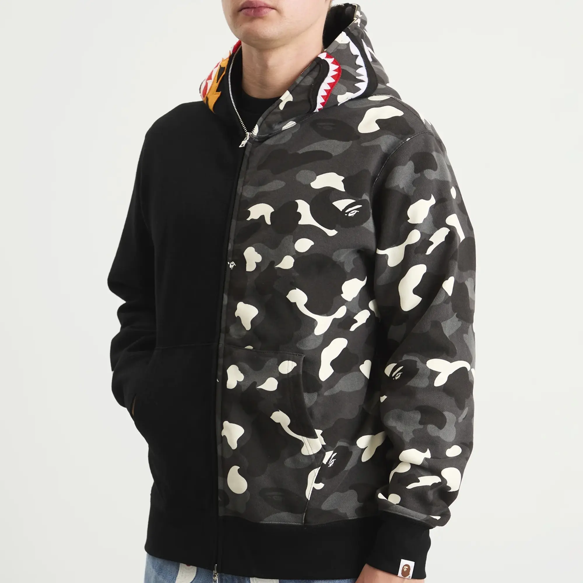 A Bathing Ape Men's City Camo Tiger Shark Zip Hoodie Black