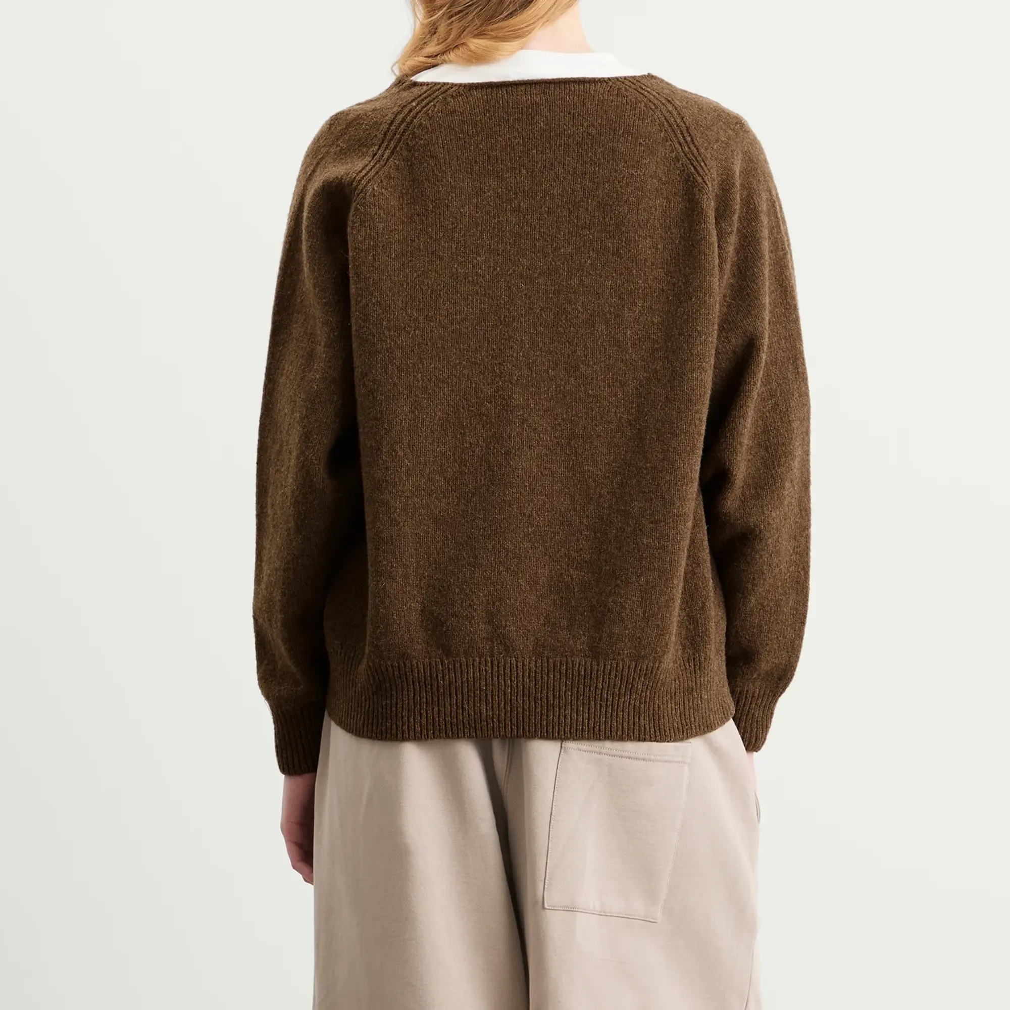 Baserange Women's Soar V Neck Merino Wool Jumper Burel Brown