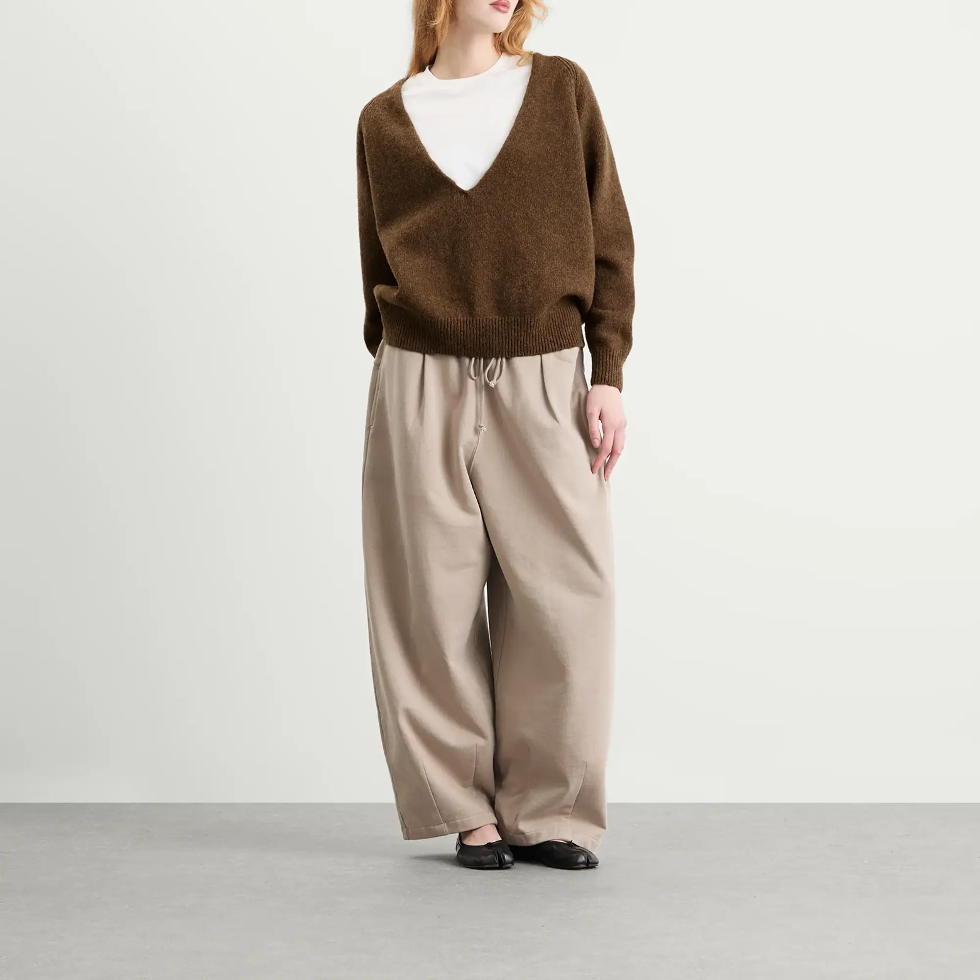 Baserange Women's Soar V Neck Merino Wool Jumper Burel Brown