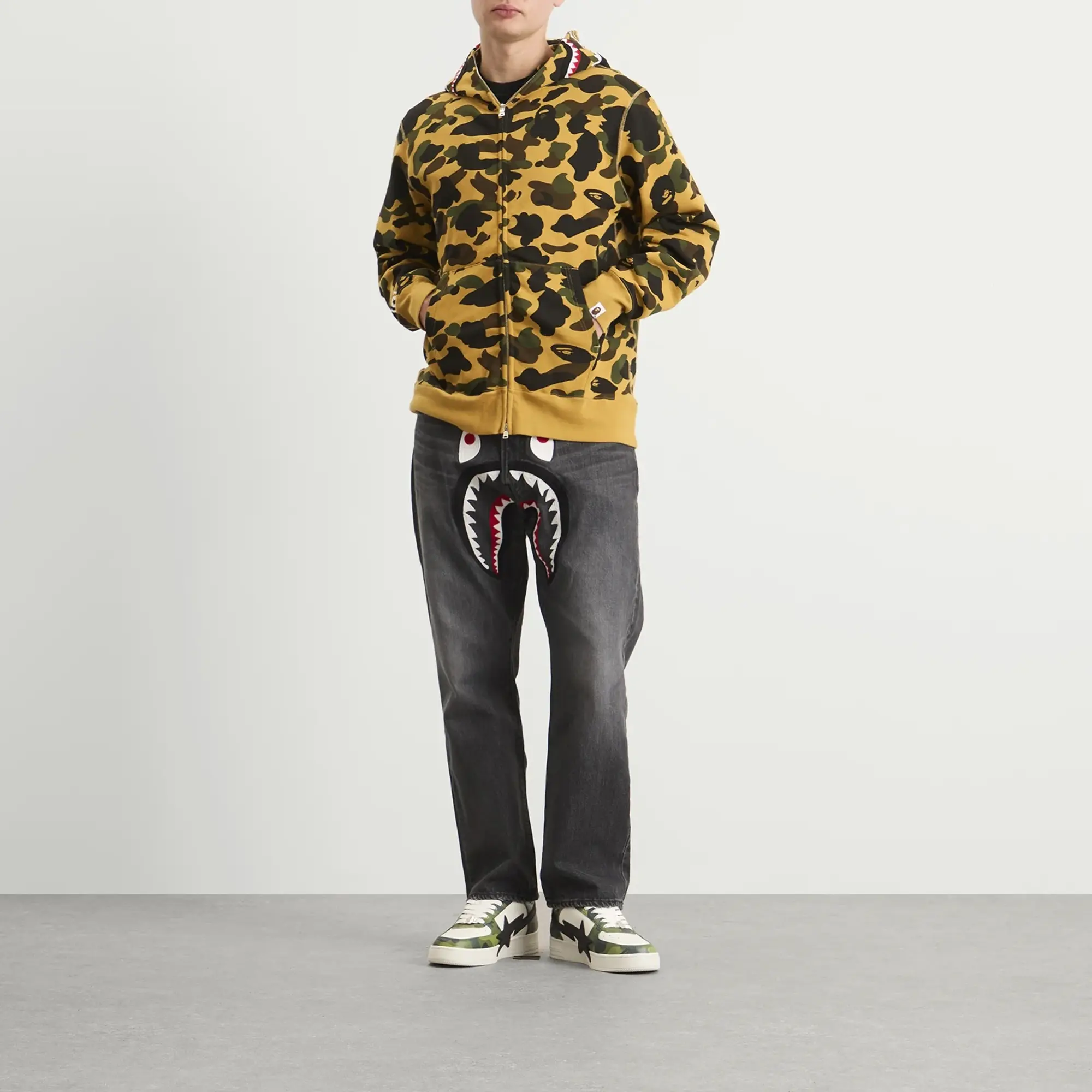 A Bathing Ape Men's 1st Camo Shark Zip Hoodie Yellow