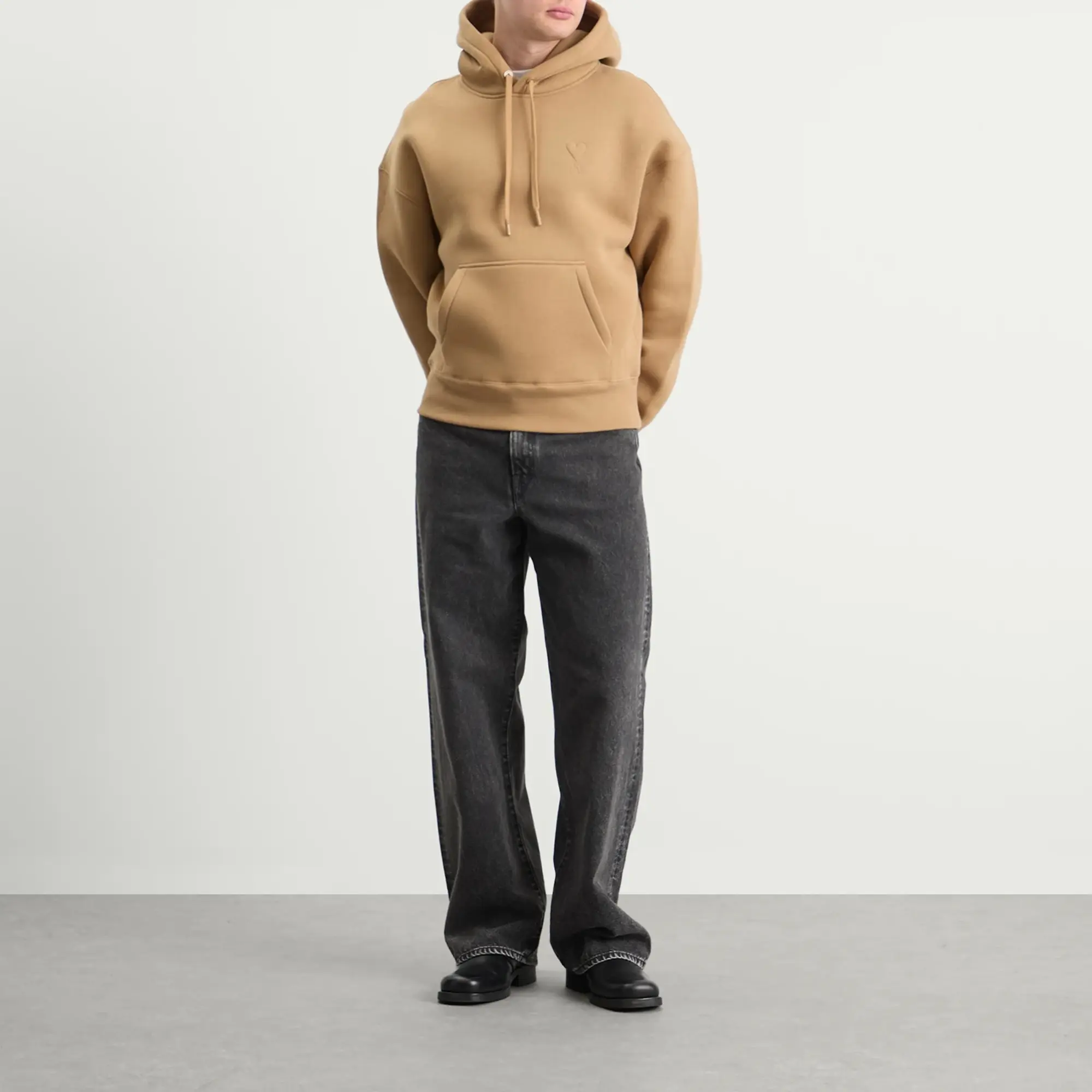 AMI Paris Men's Brushed Fleece Hoodie Big ADC Camel