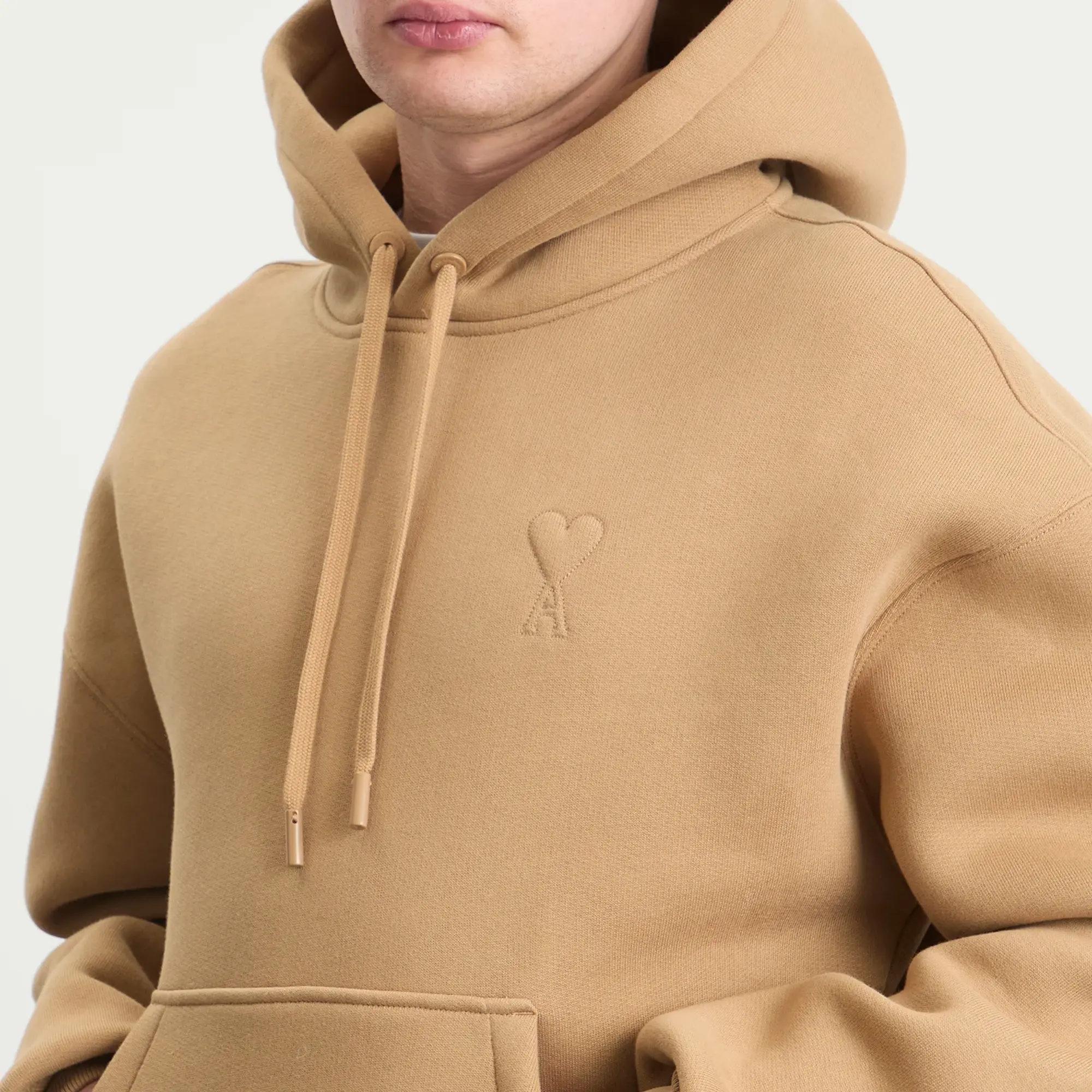 AMI Paris Men's Brushed Fleece Hoodie Big ADC Camel
