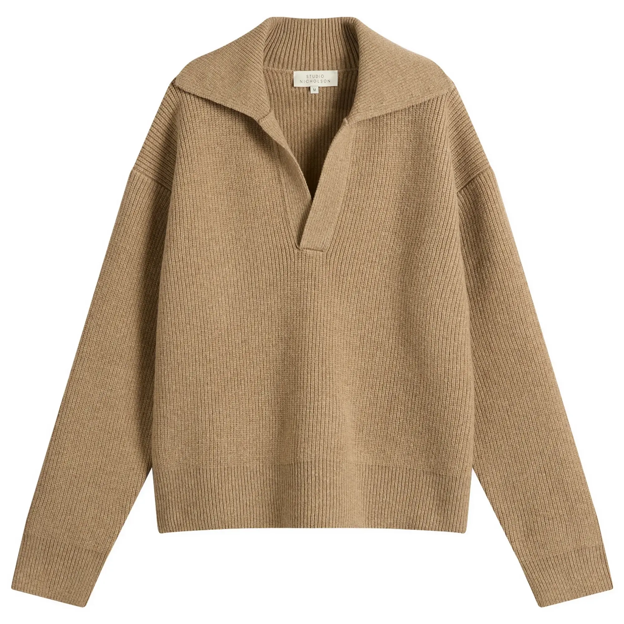 Studio Nicholson Men's Rib Polo Collar Jumper Oatmeal