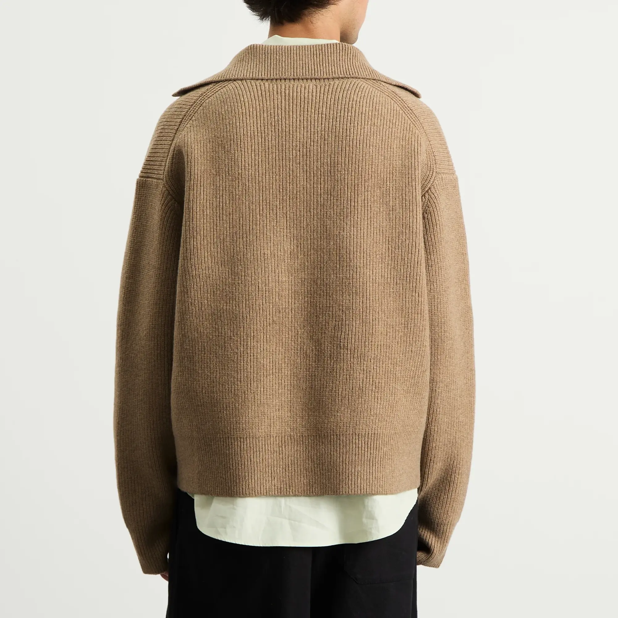 Studio Nicholson Men's Rib Polo Collar Jumper Oatmeal