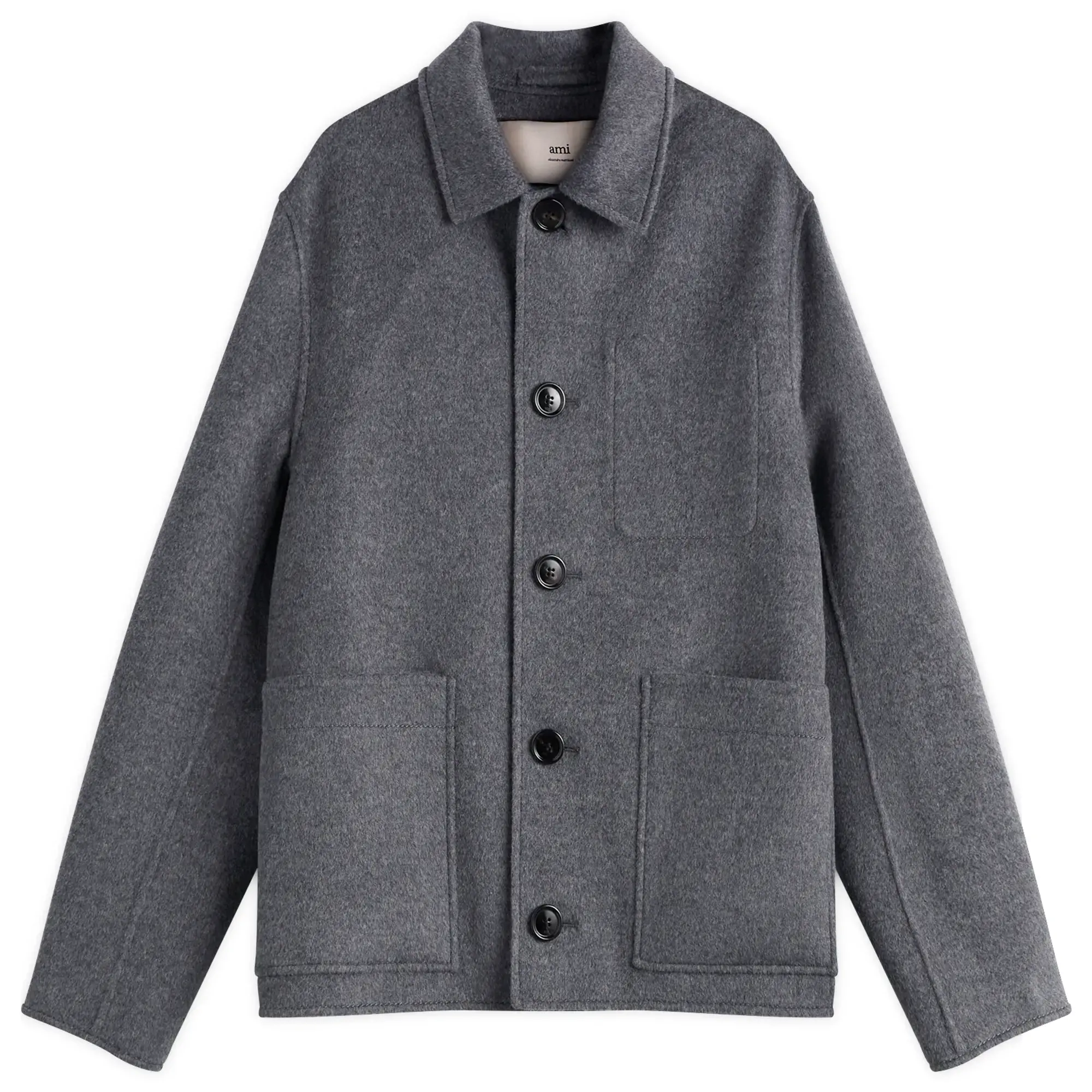 AMI Paris Men's Double Faced Wool Cashmere Ball Jacket Gris Chine