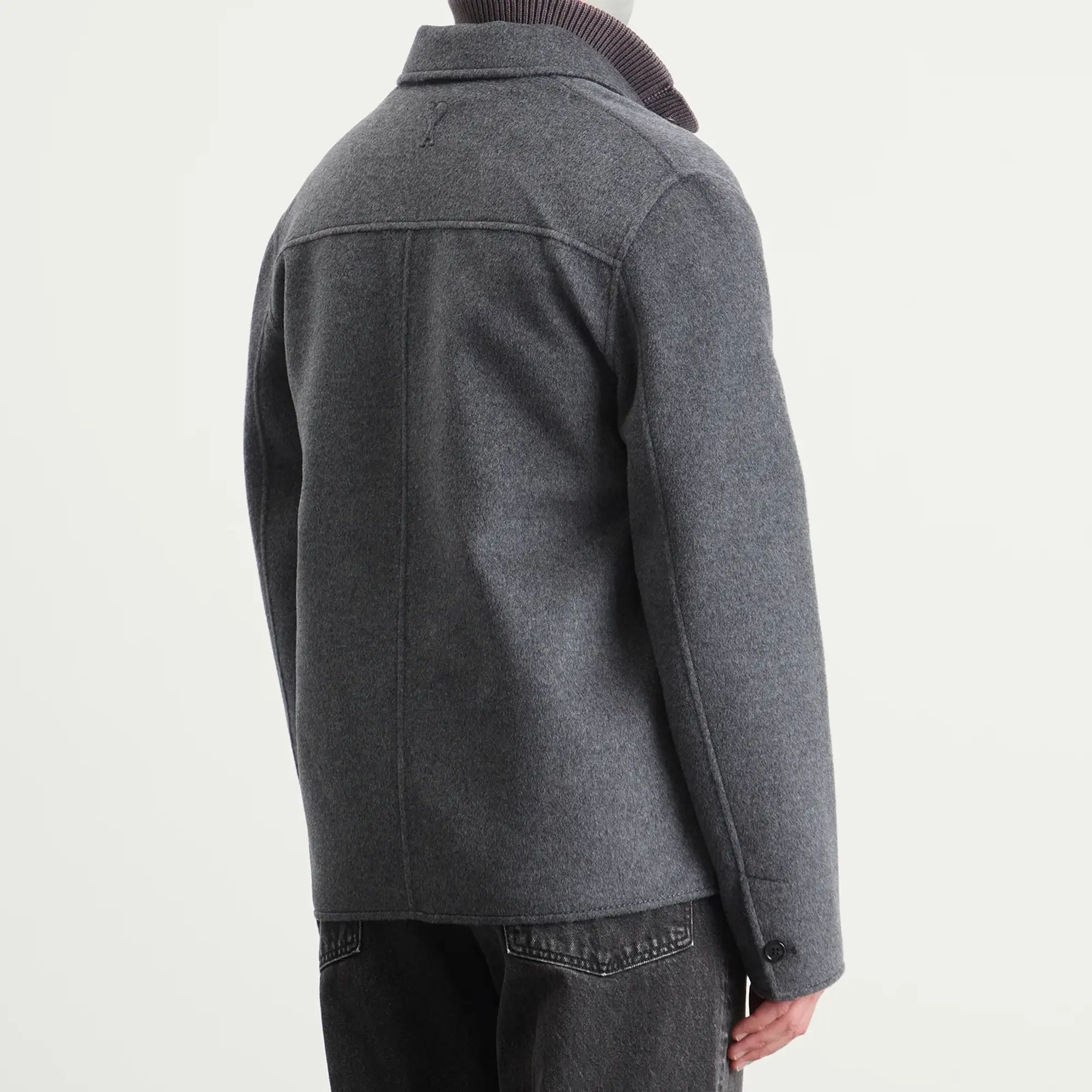 AMI Paris Men's Double Faced Wool Cashmere Ball Jacket Gris Chine