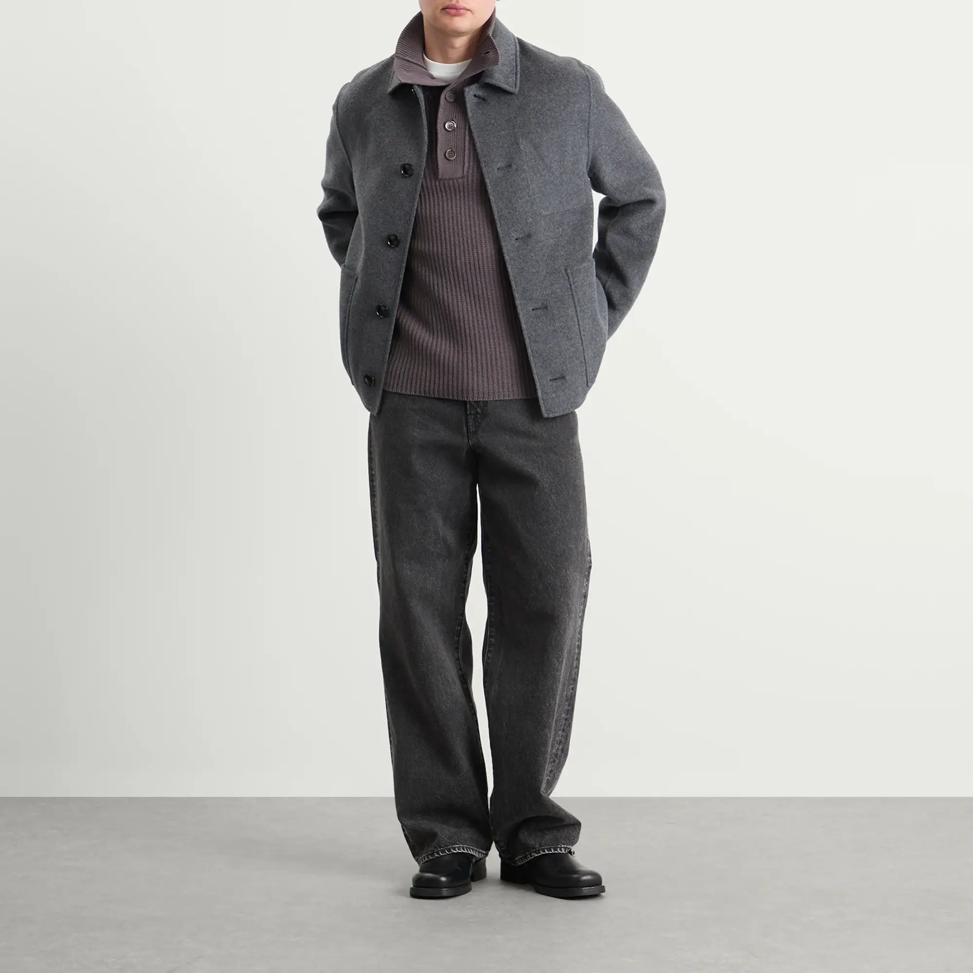 AMI Paris Men's Double Faced Wool Cashmere Ball Jacket Gris Chine