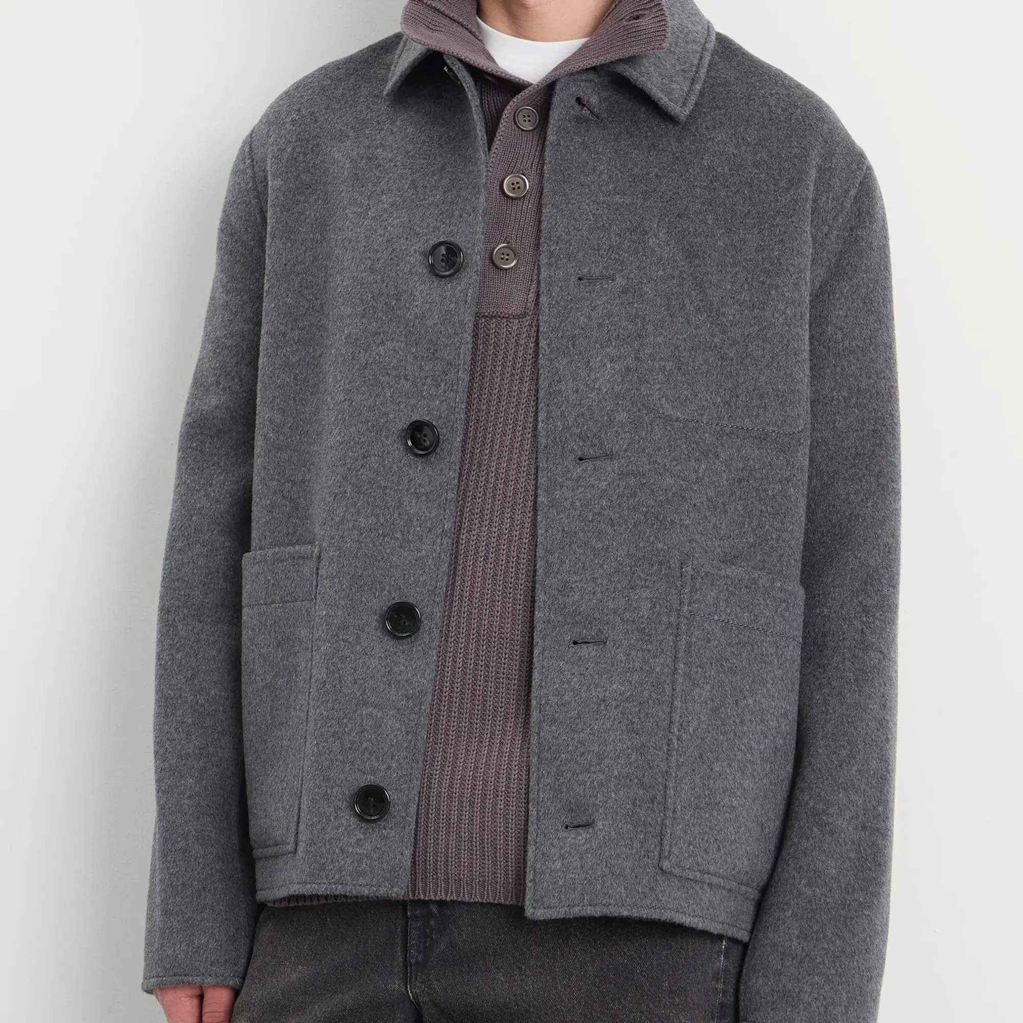AMI Paris Men's Double Faced Wool Cashmere Ball Jacket Gris Chine