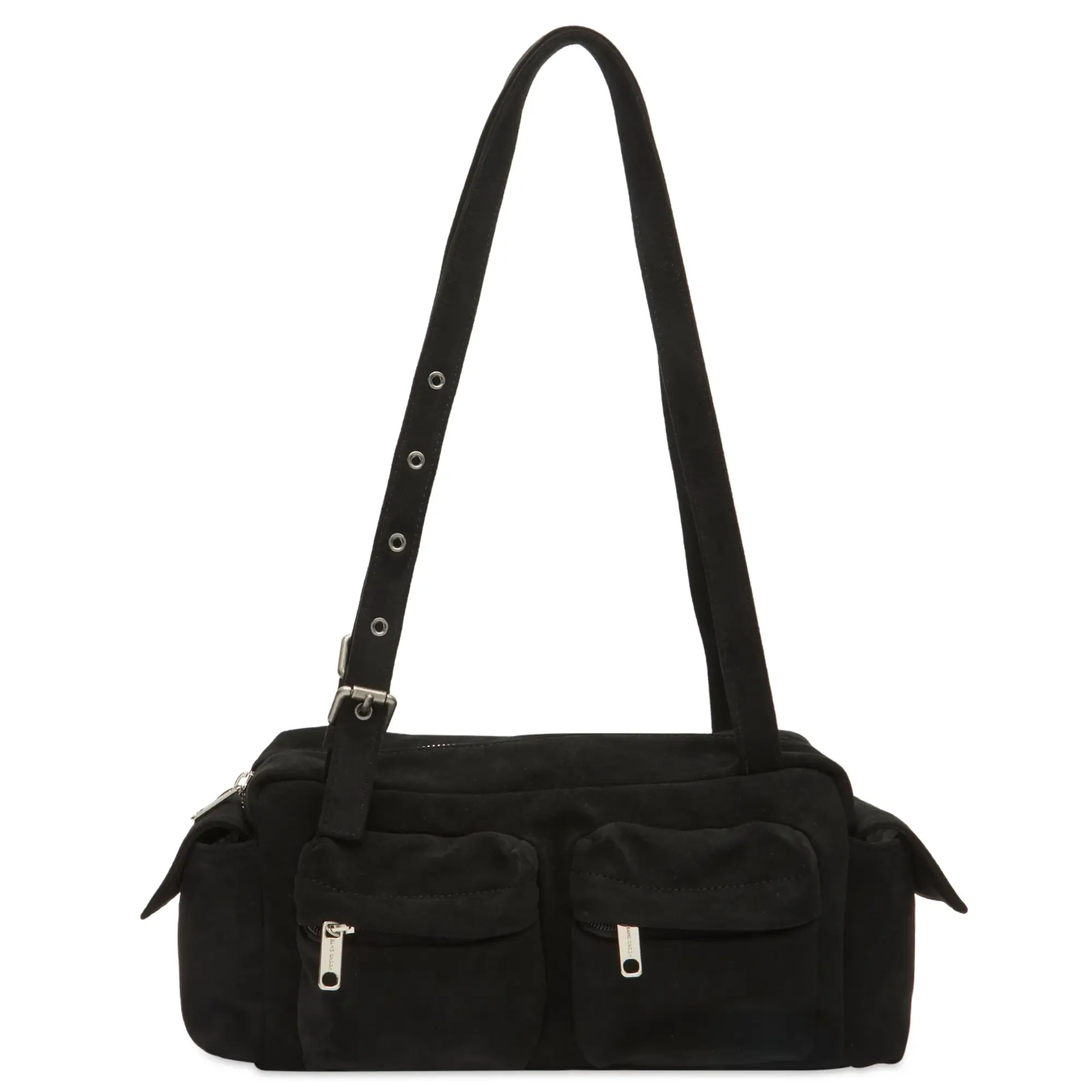 SAMO ONDOH Women's Pocket Utility Shoulder Bag - Medium Suede Black