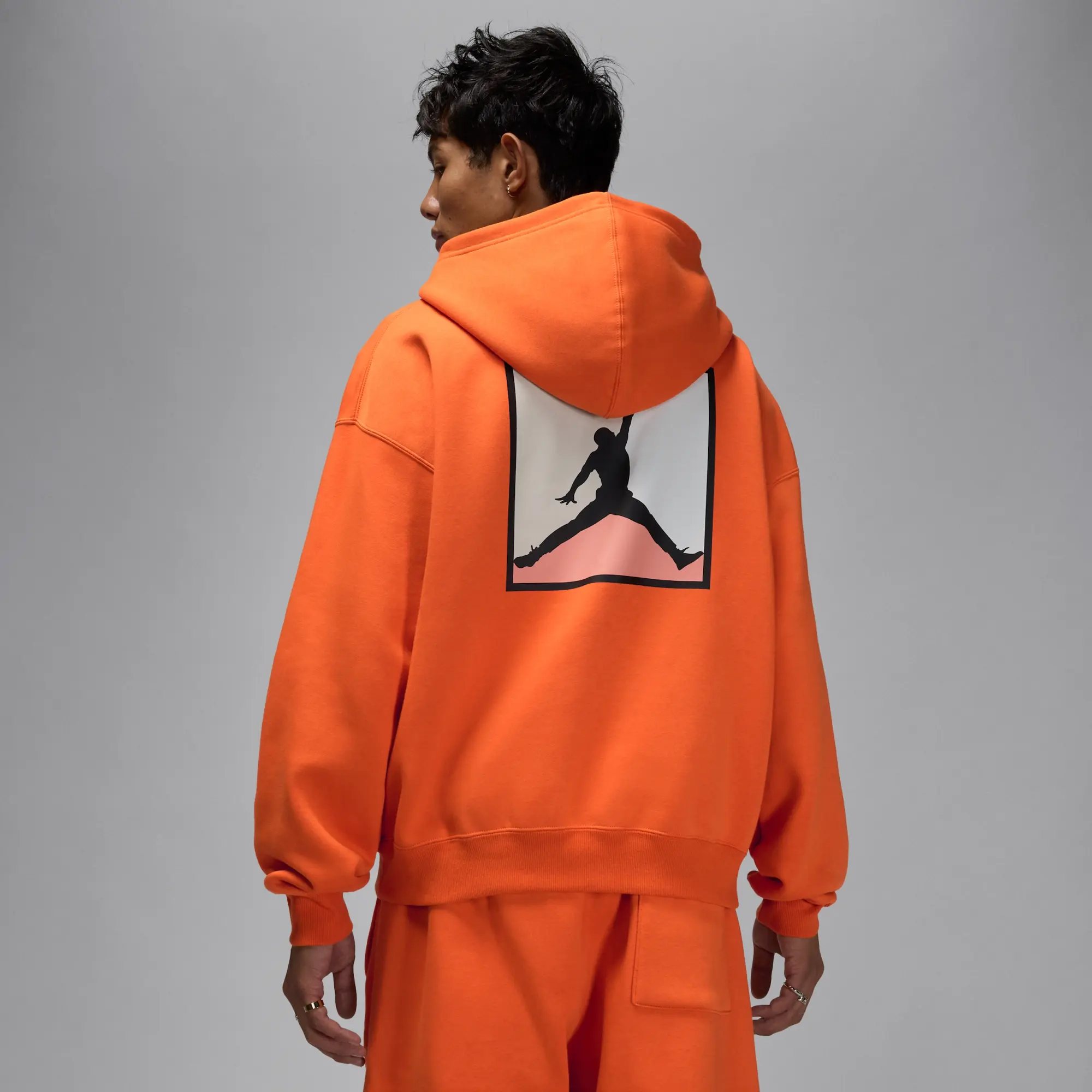 Nike Jordan Brooklyn Fleece Men's Graphic Pullover Hoodie - Orange - Cotton/Polyester