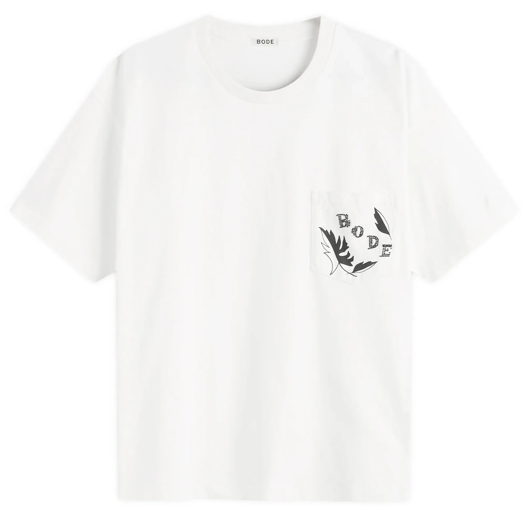 Bode Men's Beaded Leaf Pocket Tee White