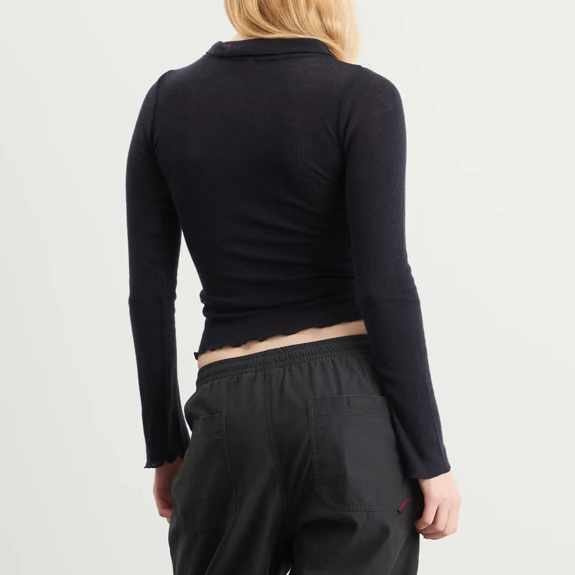 Baserange Women's Dual Long Sleeve Wool Polo Top Murano Navy
