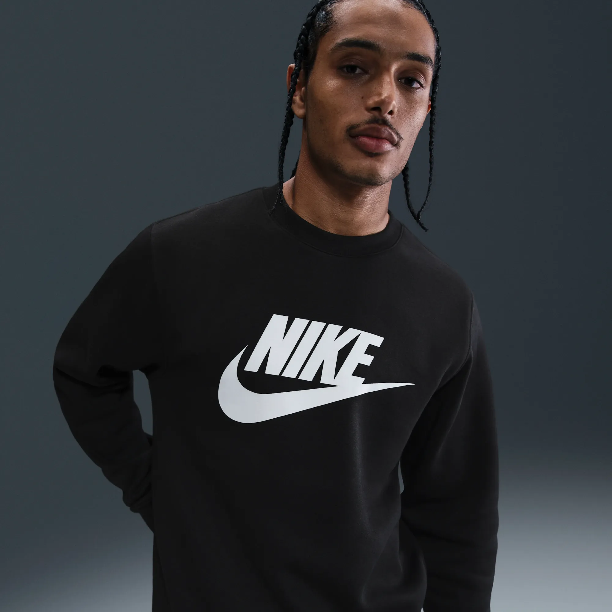 Nike Sportswear Club Men's Graphic Fleece Crew-Neck Sweatshirt - Black - Cotton/Polyester