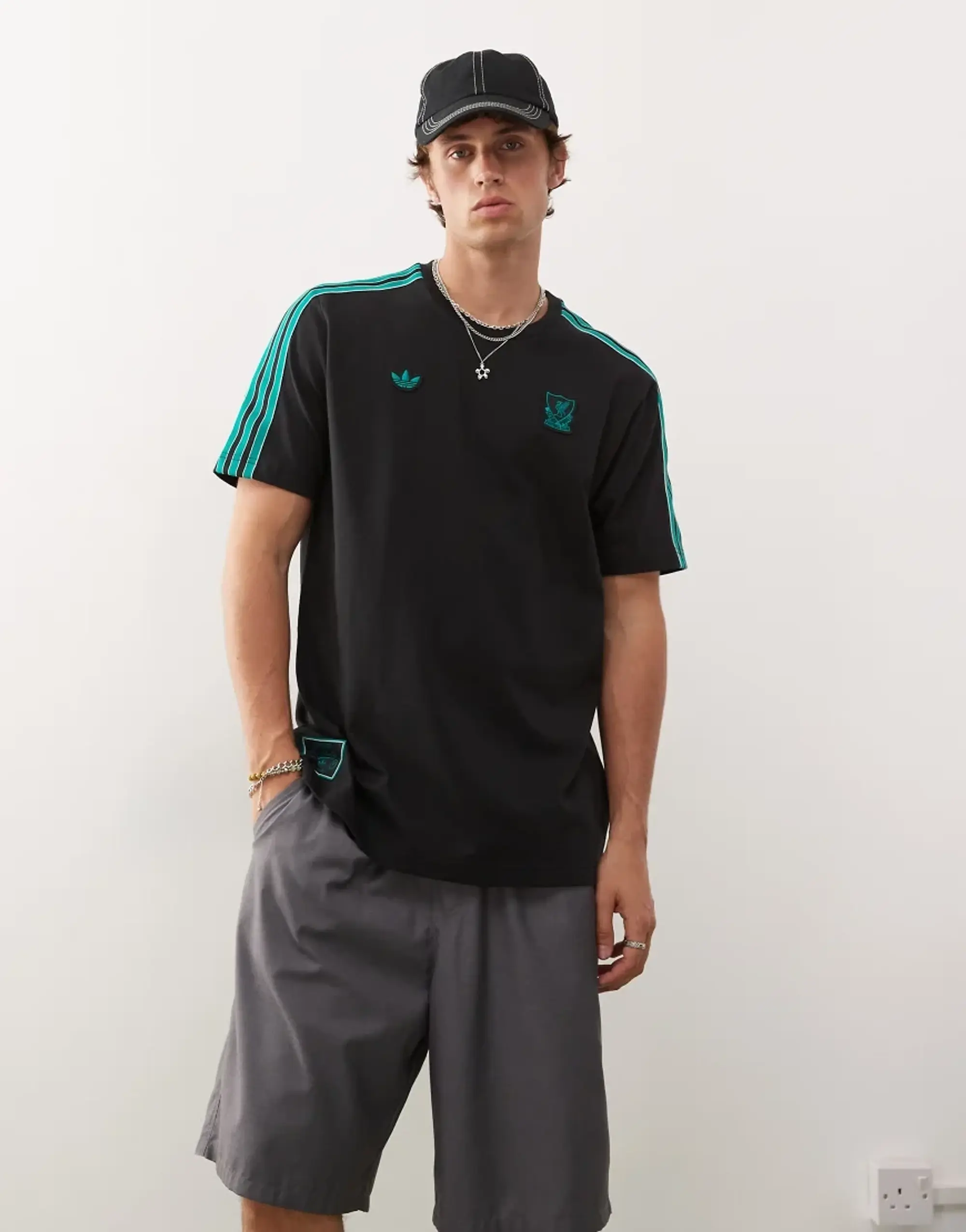Adidas Football Liverpool Icon T-Shirt In Black And Green