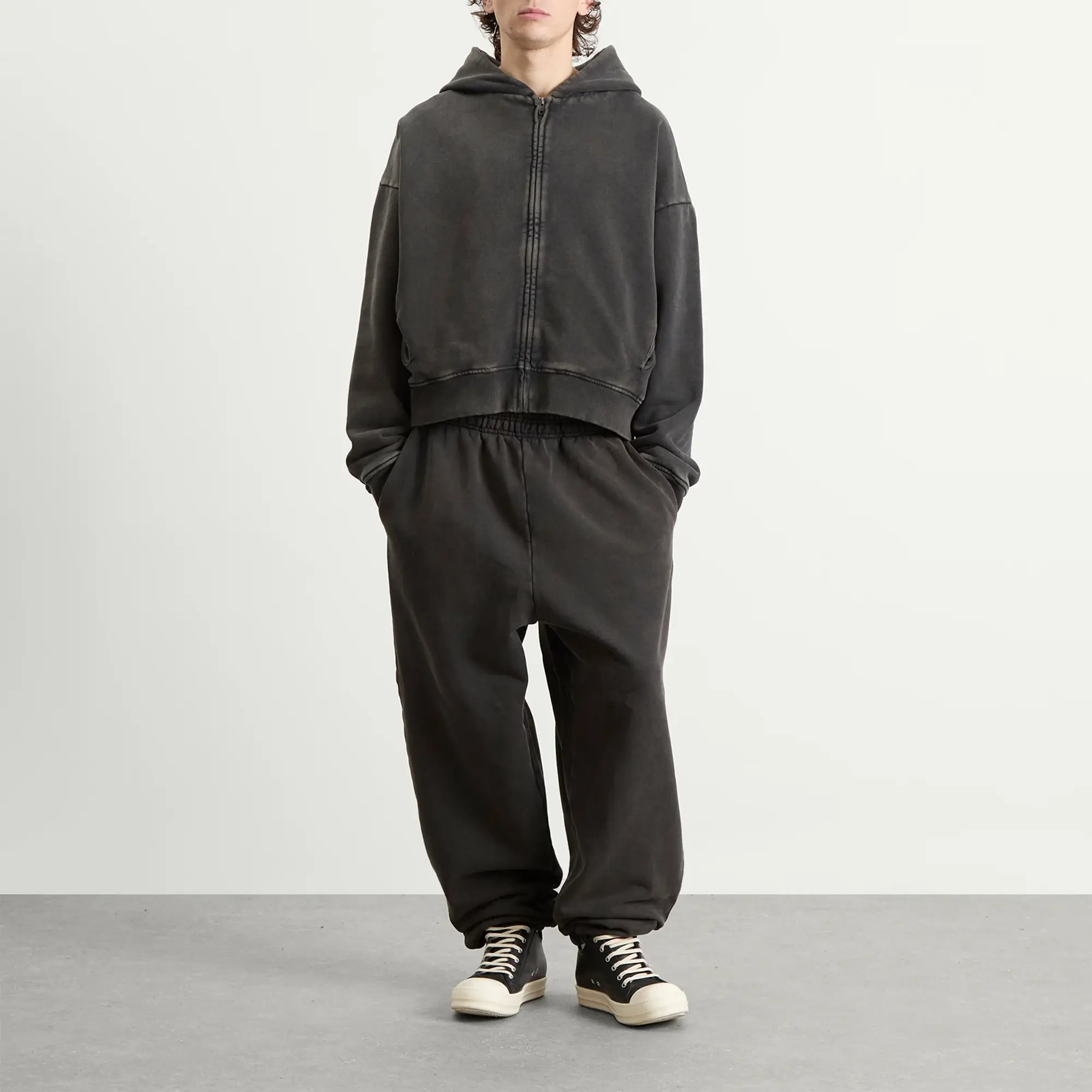 Entire Studios Men's Thermal Waffle Hoodie Washedblack