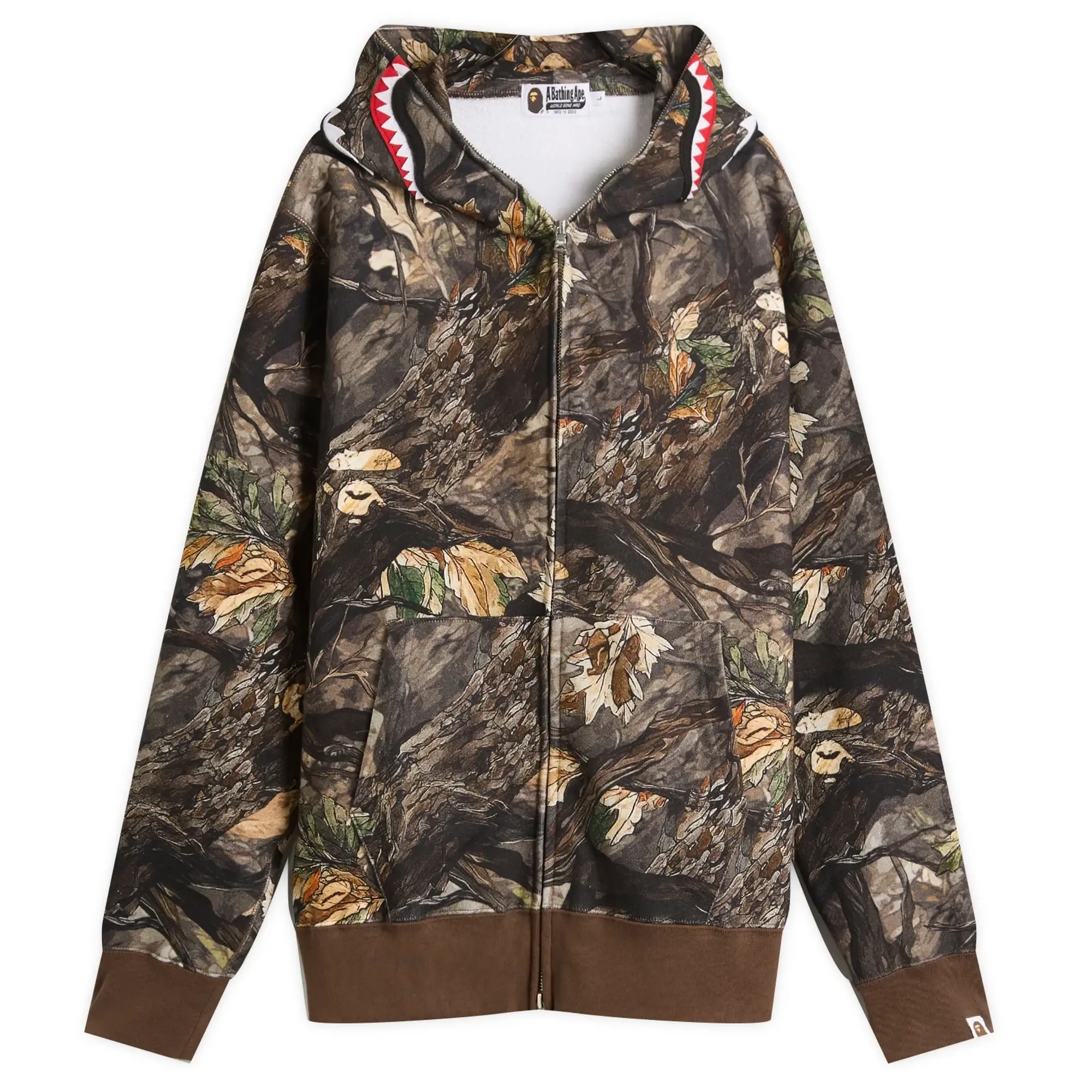 A Bathing Ape Men's Tree Edge Camo Shark Zip Hoodie Brown