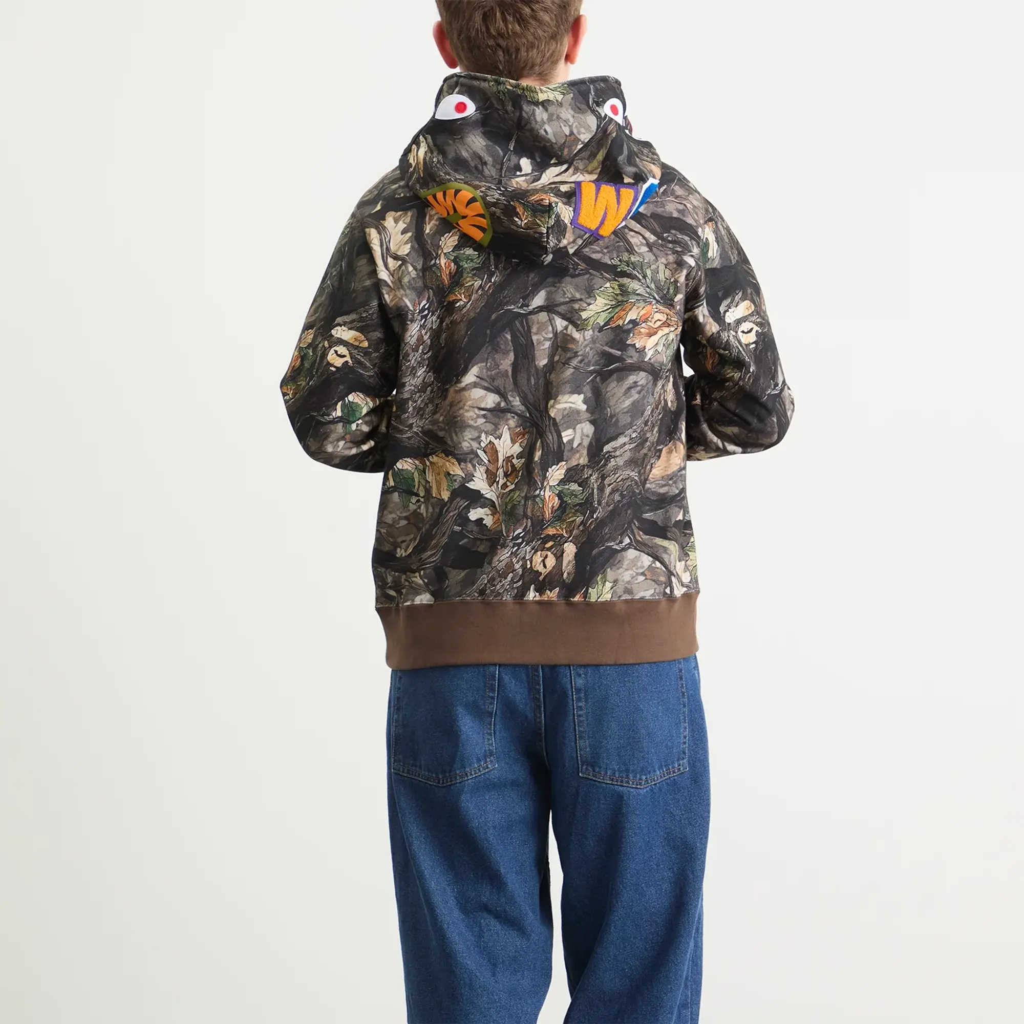 A Bathing Ape Men's Tree Edge Camo Shark Zip Hoodie Brown