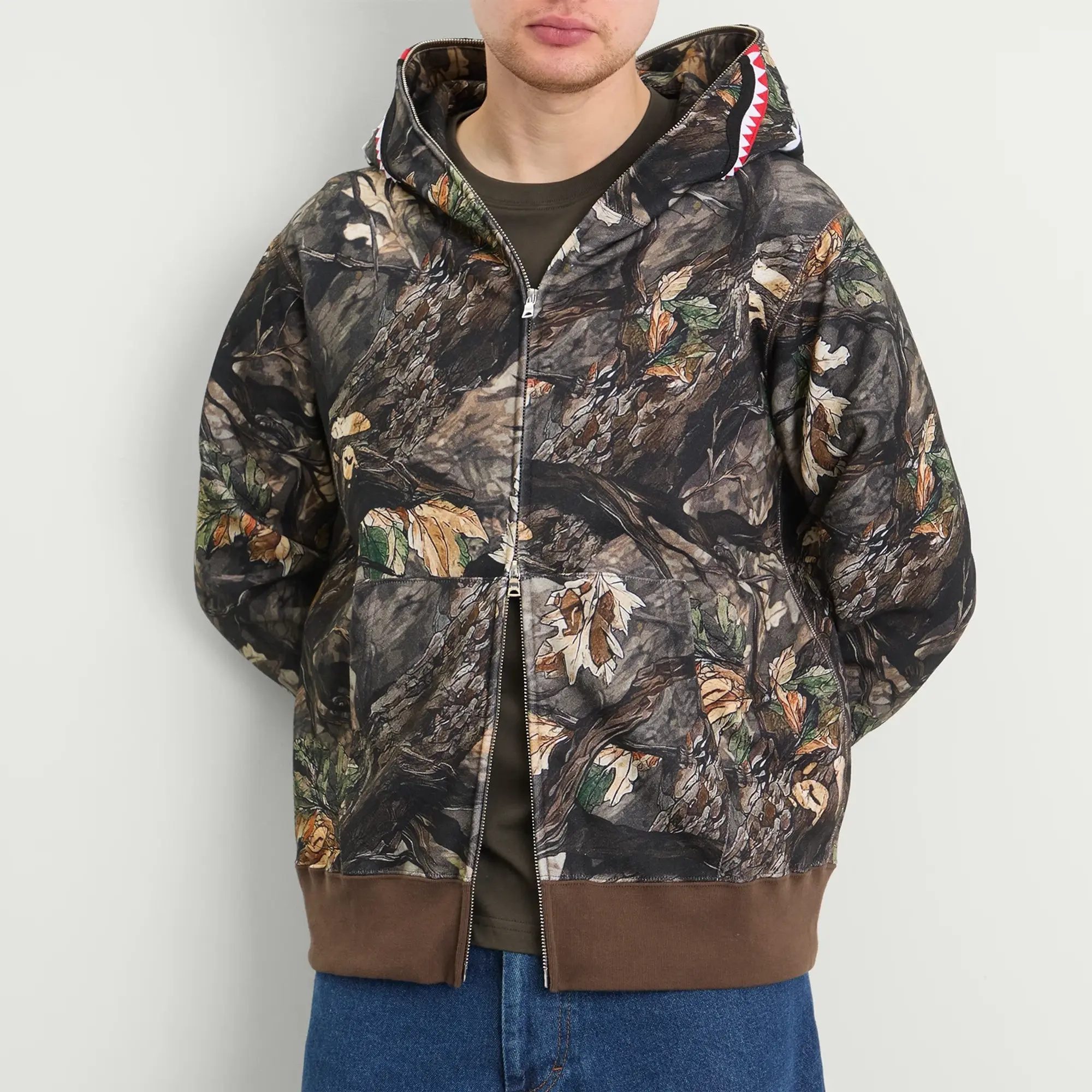 A Bathing Ape Men's Tree Edge Camo Shark Zip Hoodie Brown