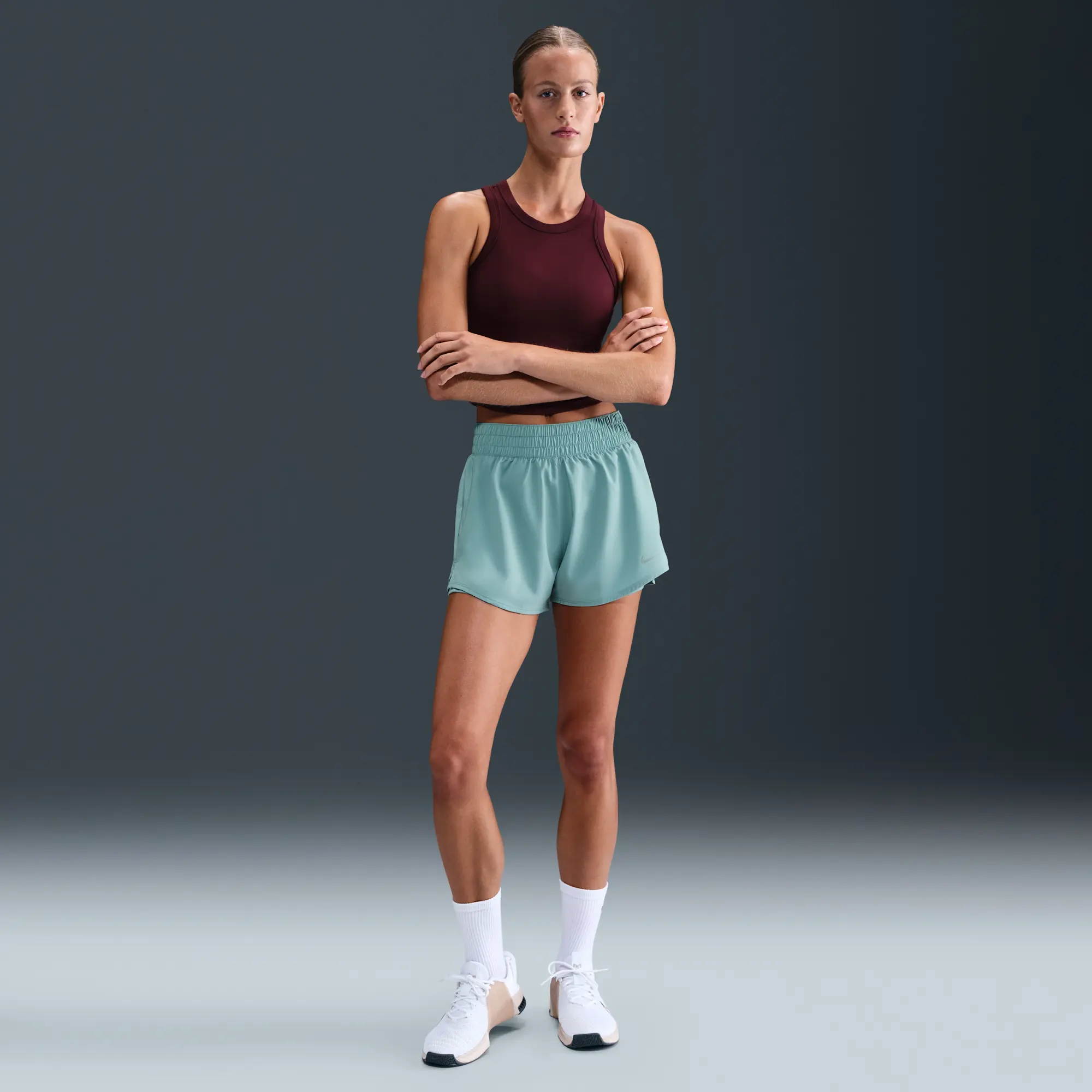 Nike One Women's Dri-FIT High-Waisted 8cm (approx.) 2-in-1 Shorts - Green - Polyester
