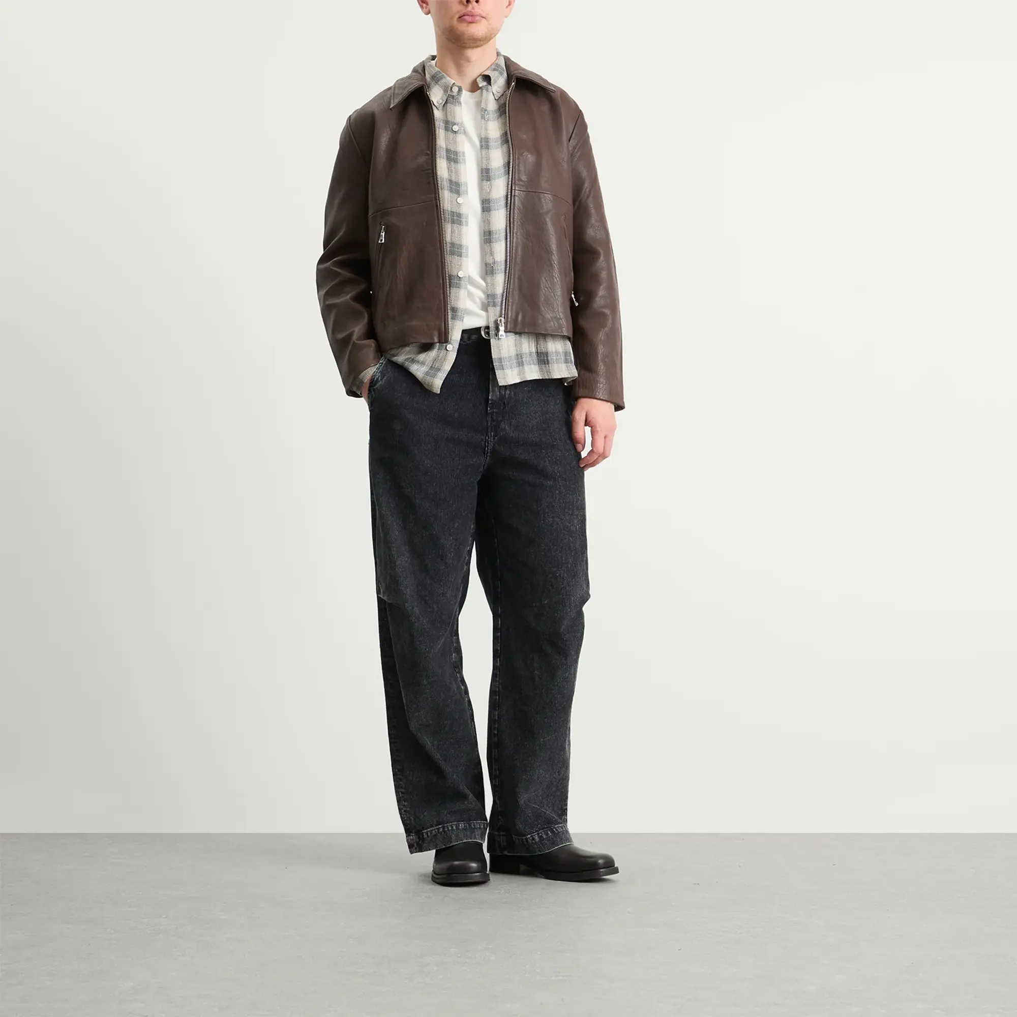 Won Hundred Men's Dutton Leather Jacket Carafe Brown