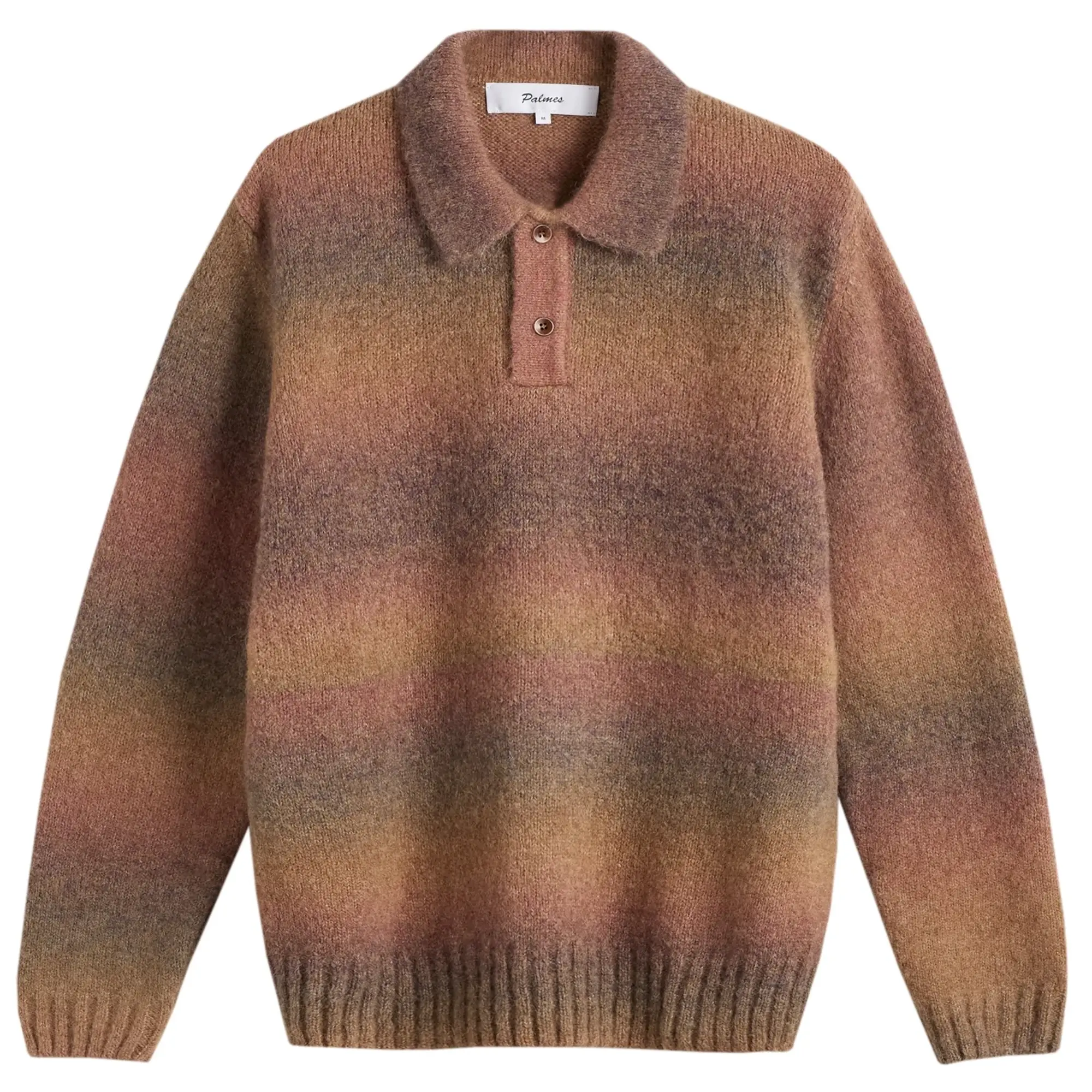 Palmes Men's Alpaca Long Sleeve Knit Polo Brown