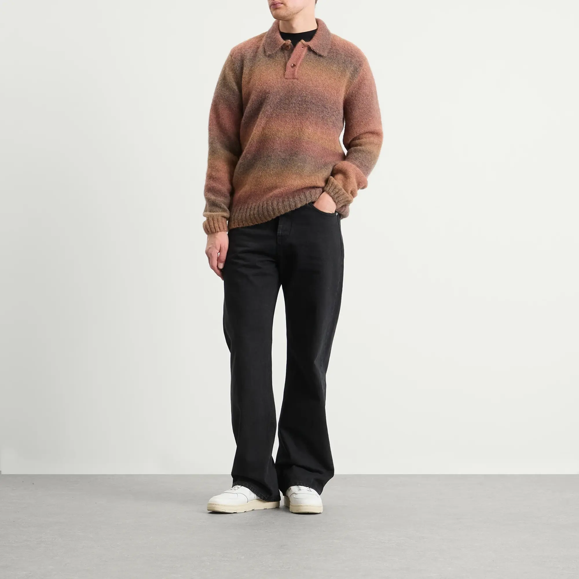Palmes Men's Alpaca Long Sleeve Knit Polo Brown