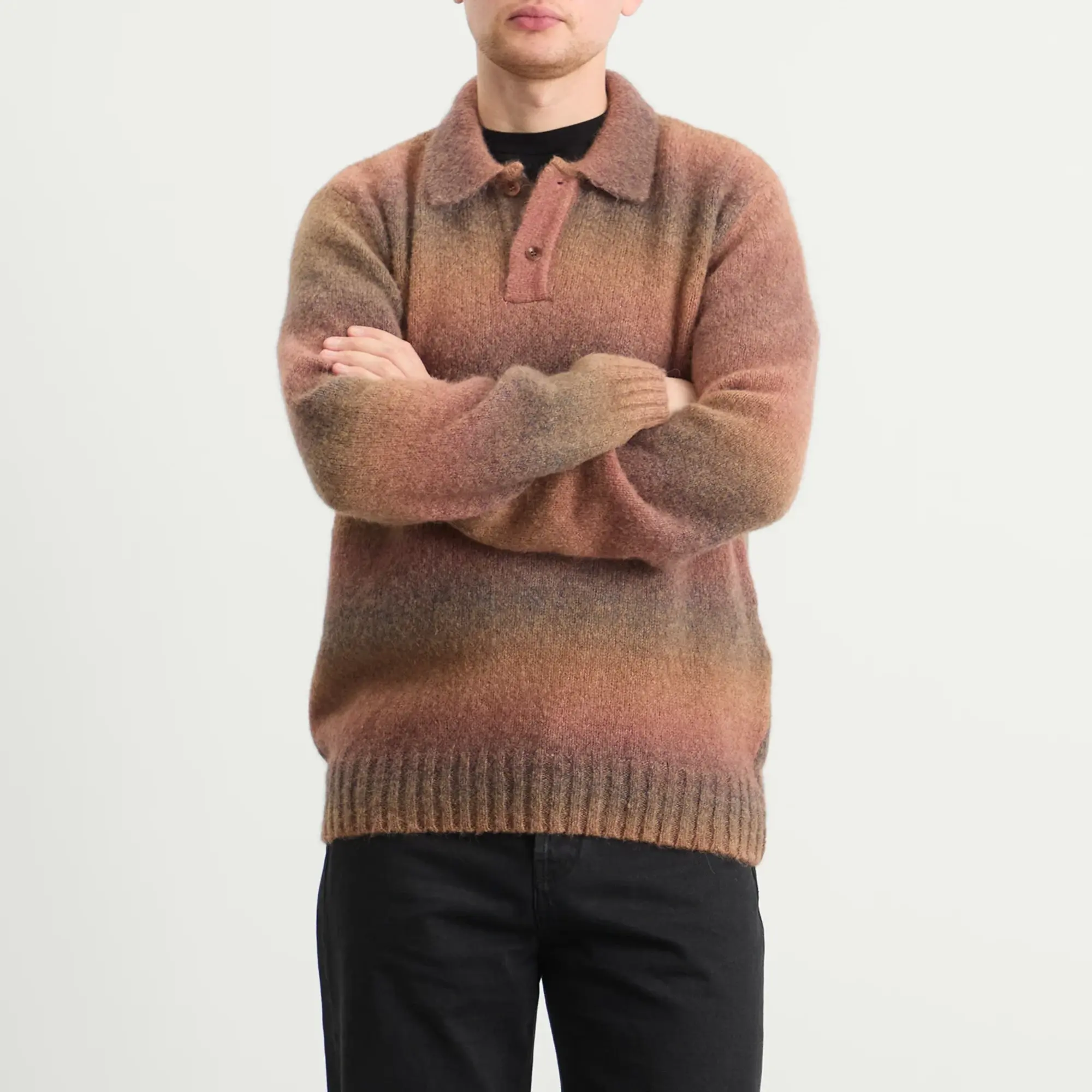 Palmes Men's Alpaca Long Sleeve Knit Polo Brown