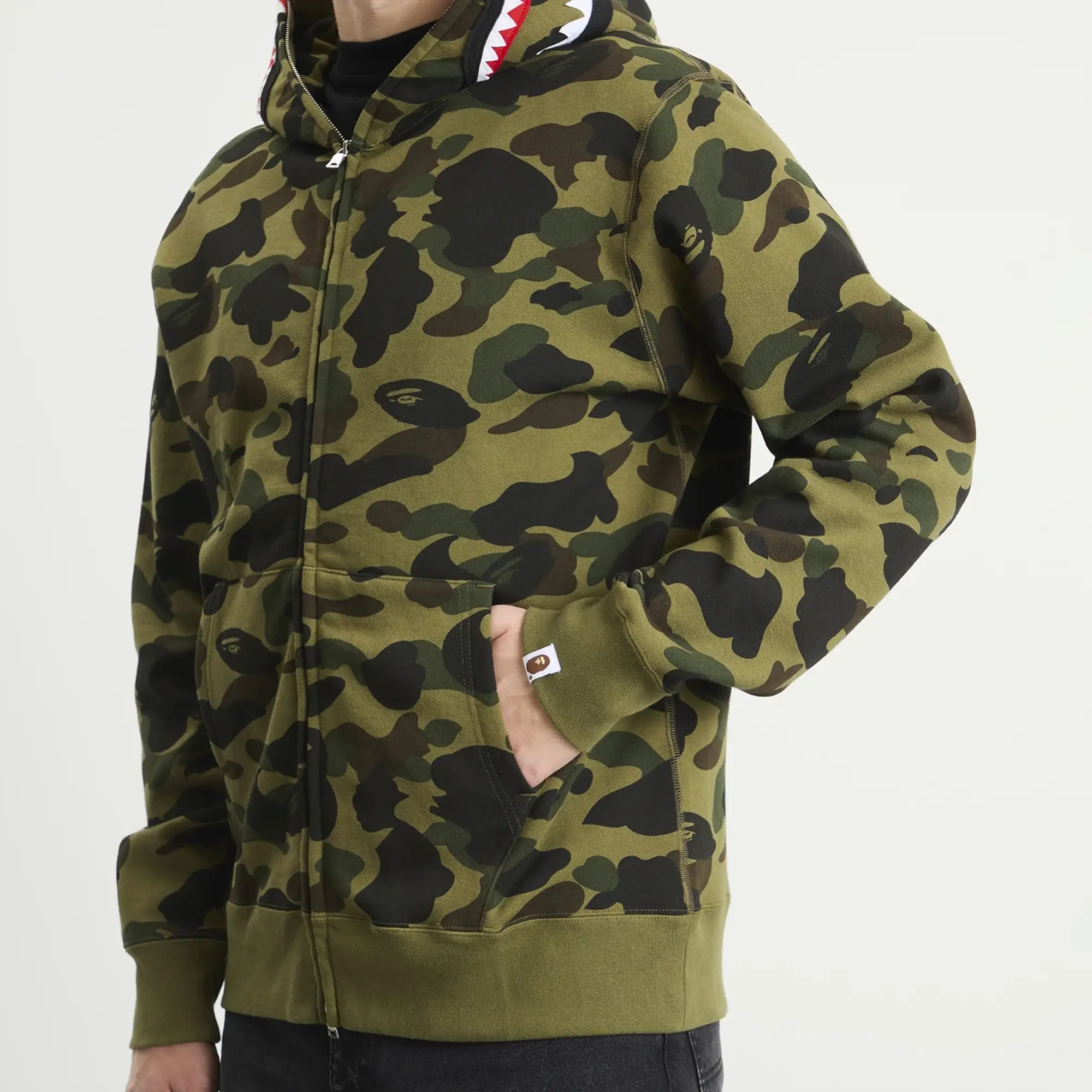 A Bathing Ape Men's 1st Camo Shark Zip Hoodie Green