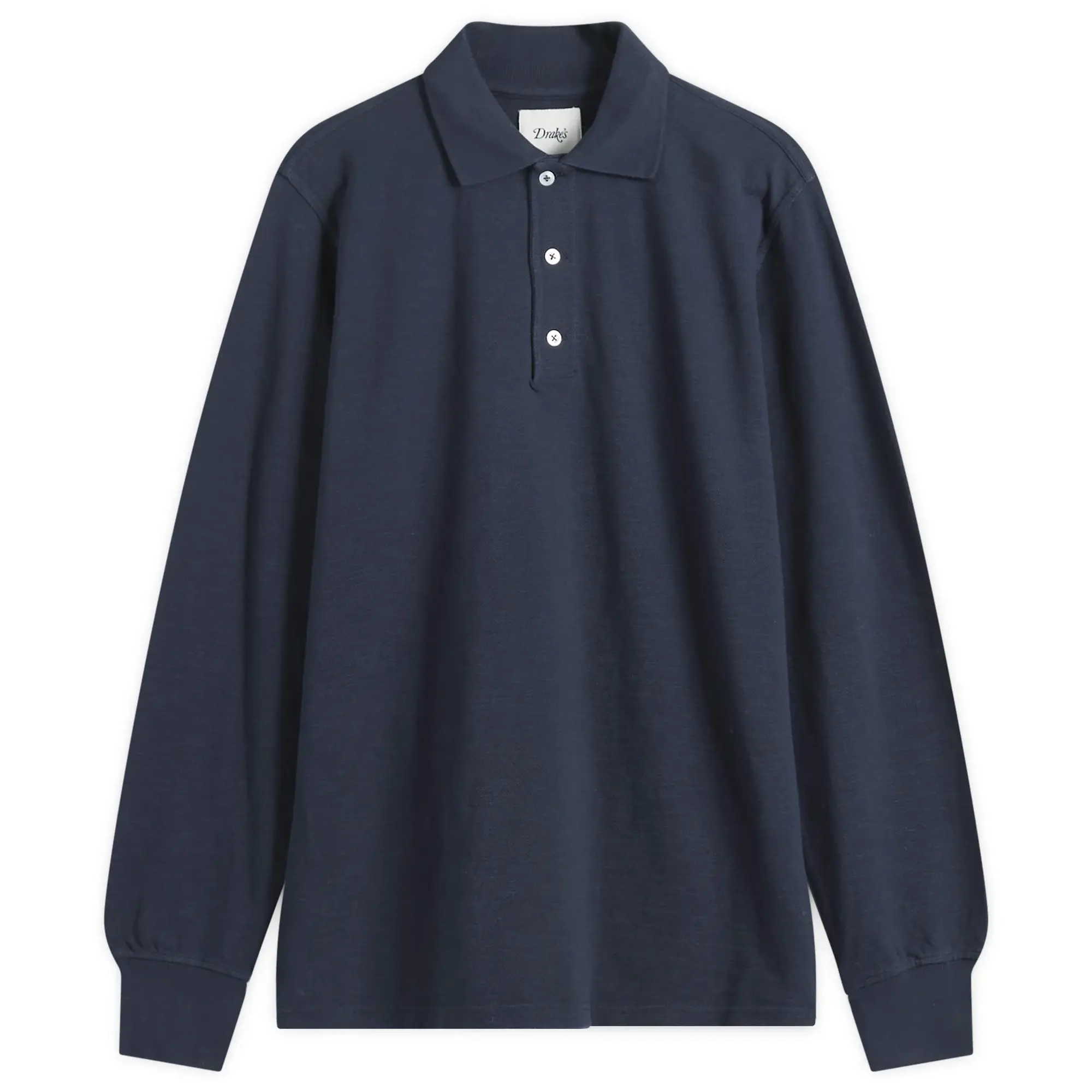 Drake's Men's Long Sleeve Pique Jersey Polo Navy